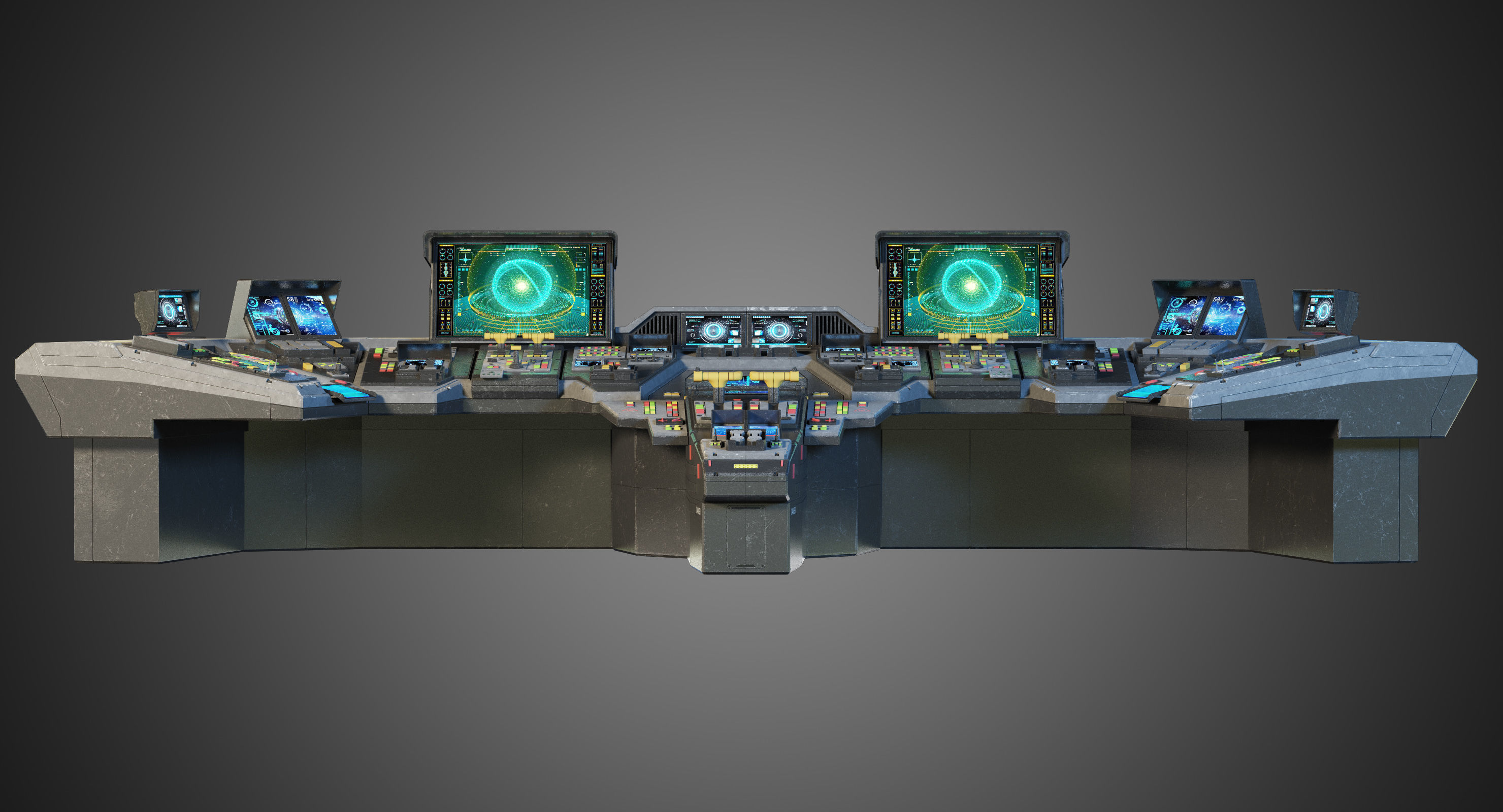 Spaceship bridge textured 3D model_5