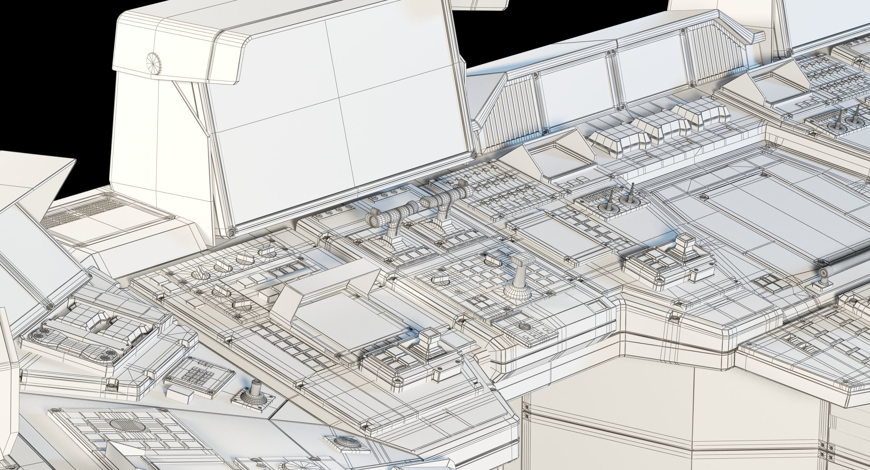 Spaceship bridge textured 3D model_28
