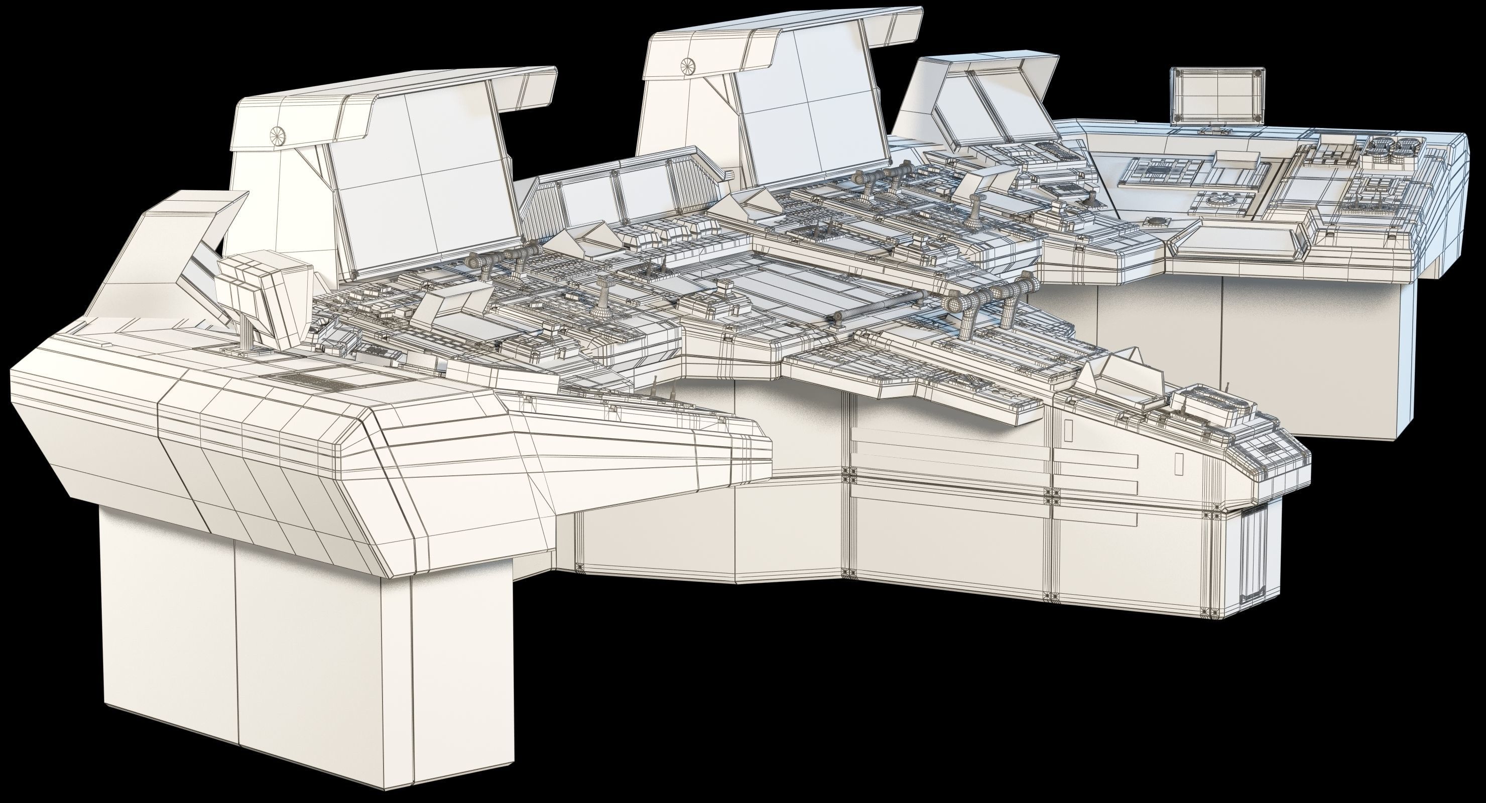 Spaceship bridge textured 3D model_29