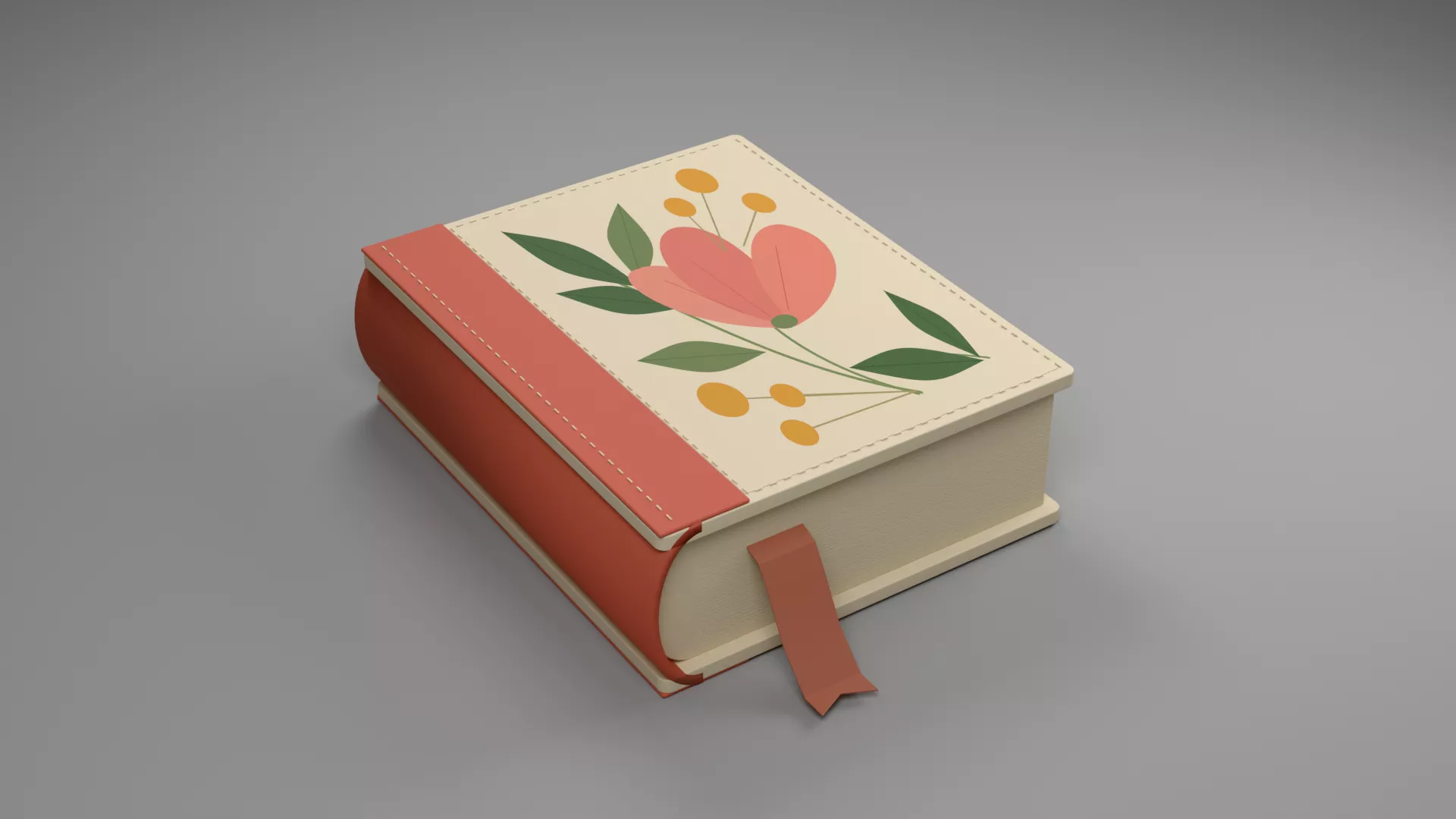 Floral Hardcover Book with Ribbon Marker Low-poly 3D model