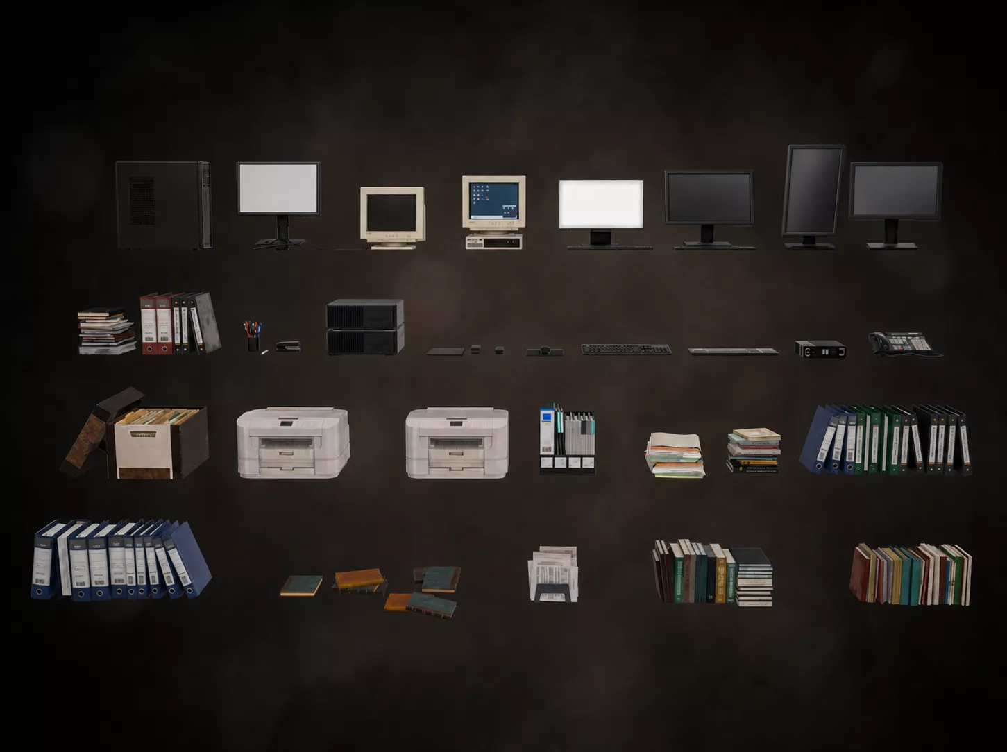 Office Props Desk Clutter Pack Computers Printers Stationery Low-poly 3D model