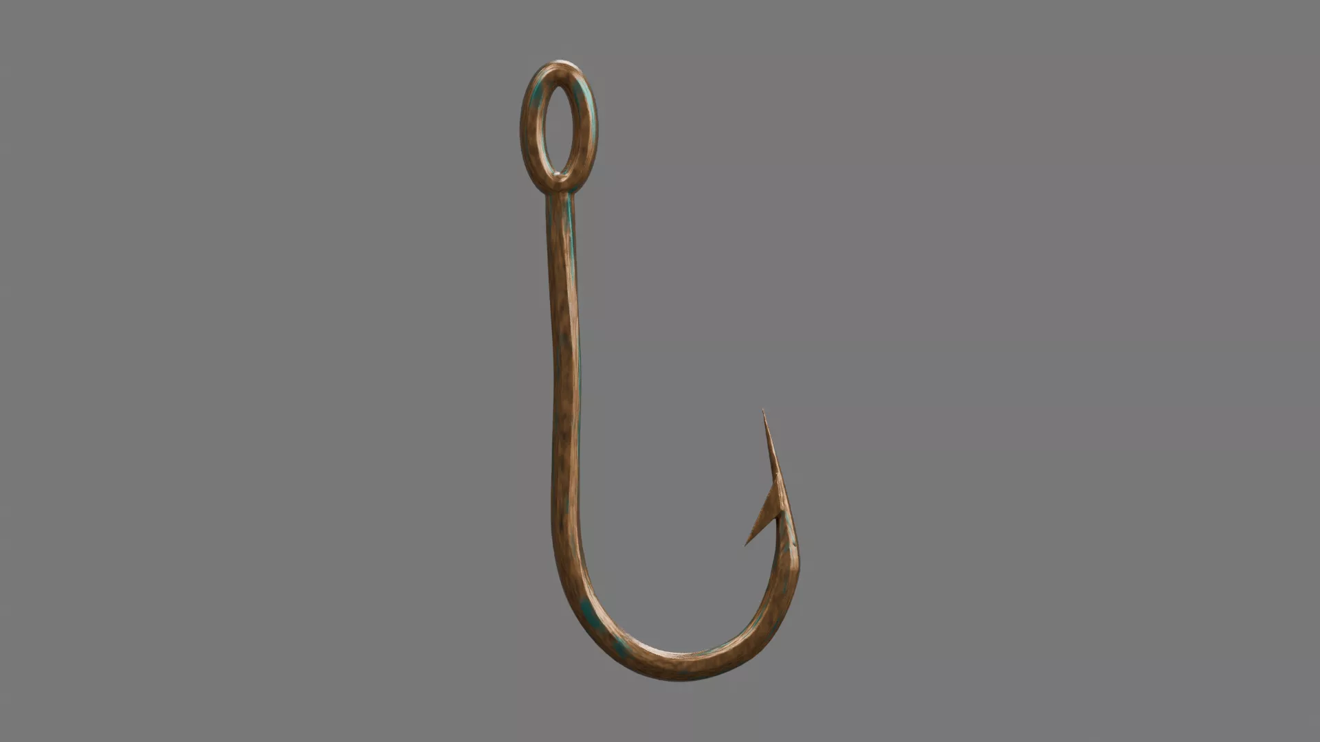 Slender Bronze Fish Hook with Oval Eye Low-poly 3D model