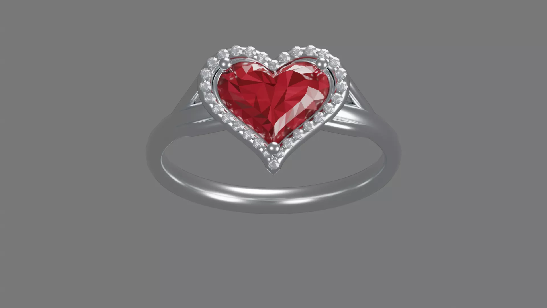 Silver Heart Ring with Red Stone Halo Low-poly 3D model
