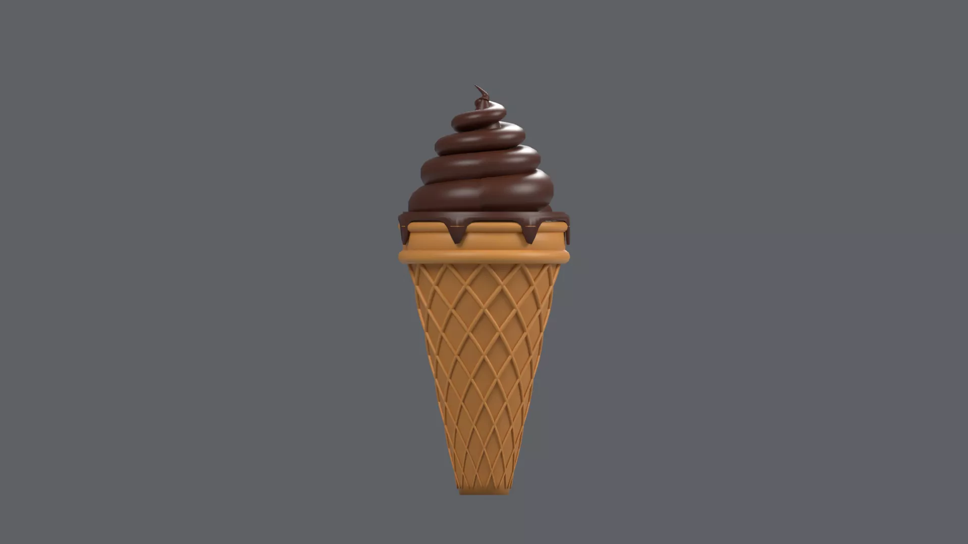 Chocolate Soft Serve in Tall Waffle Cone Low-poly 3D model