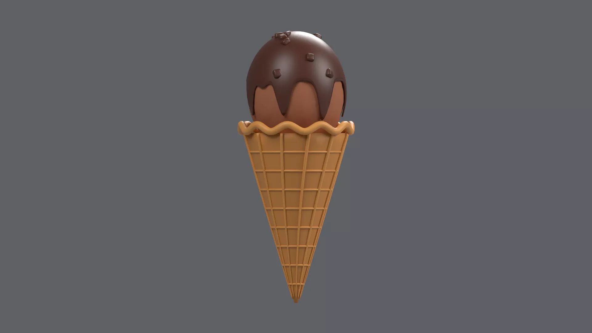 Chocolate Coated Ice Cream Scoop in Cone Low-poly 3D model