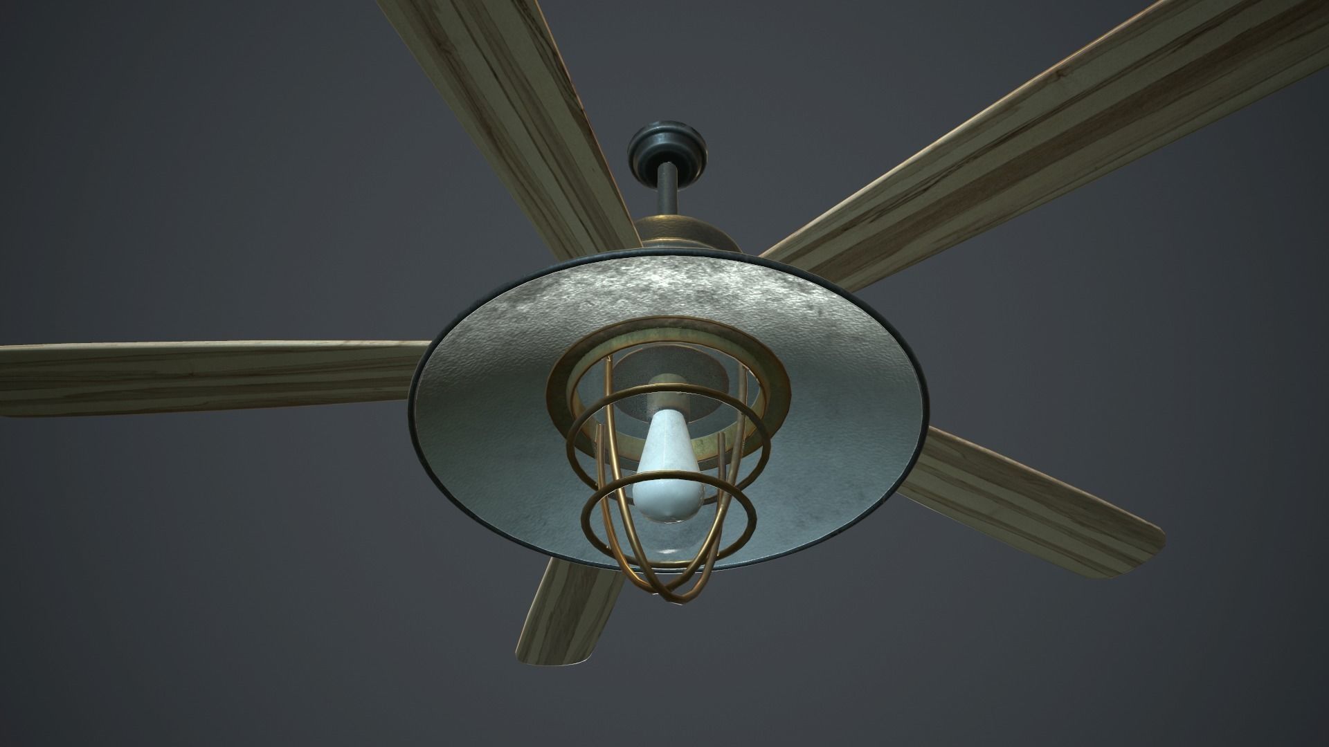 Retro Ceiling Fan With Lamp PBR Gamre Ready Low-poly 3D model_1