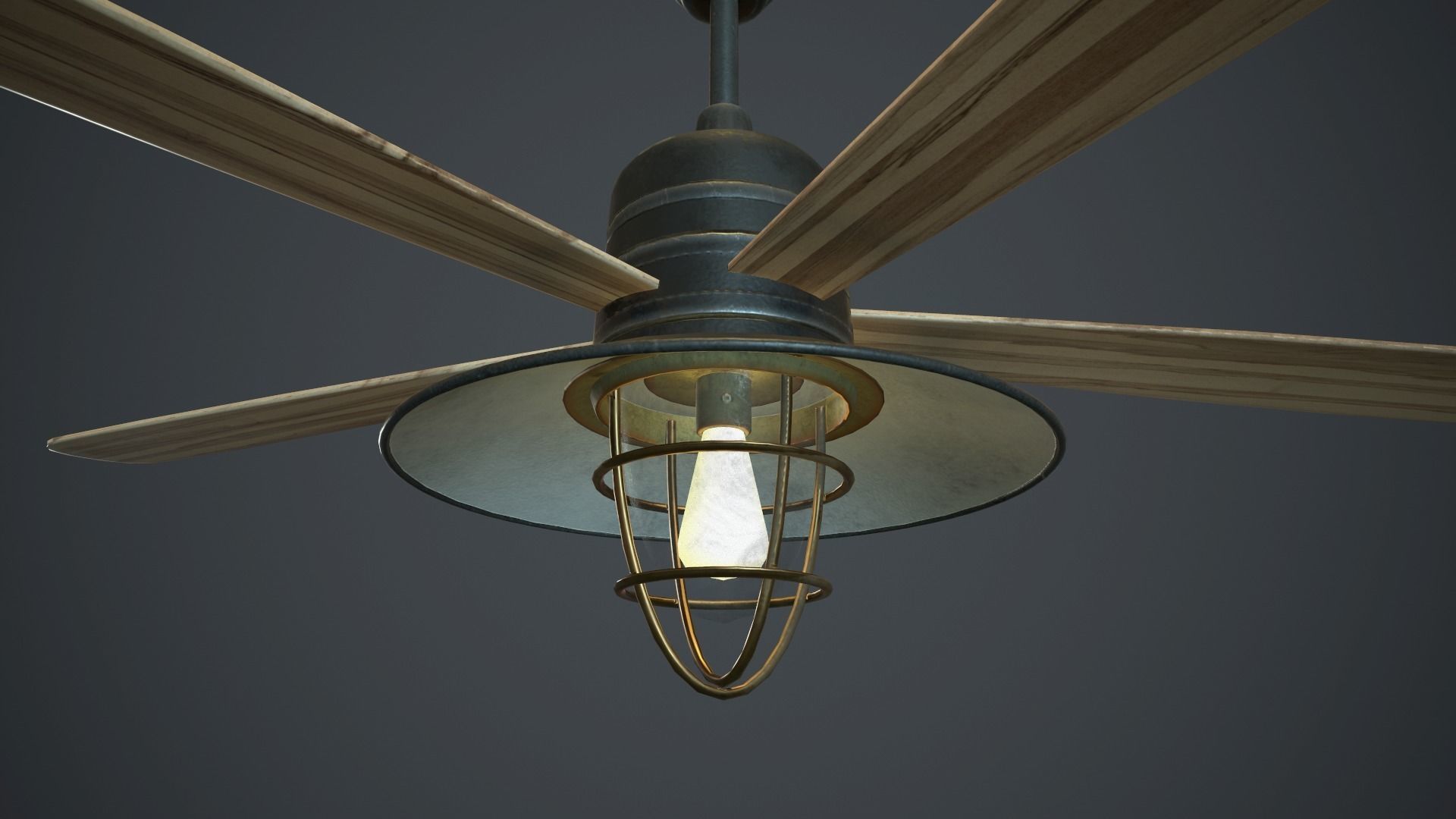 Retro Ceiling Fan With Lamp PBR Gamre Ready Low-poly 3D model_9