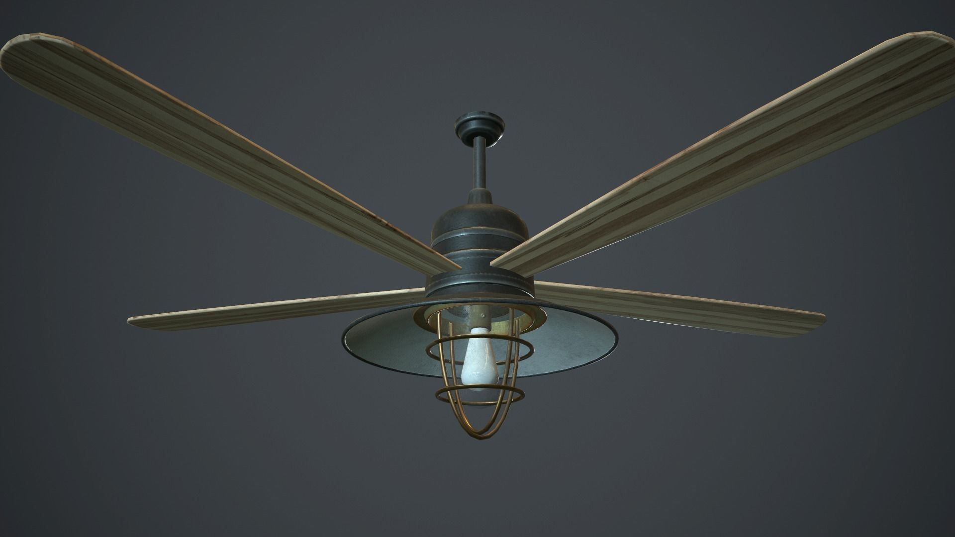 Retro Ceiling Fan With Lamp PBR Gamre Ready Low-poly 3D model_5