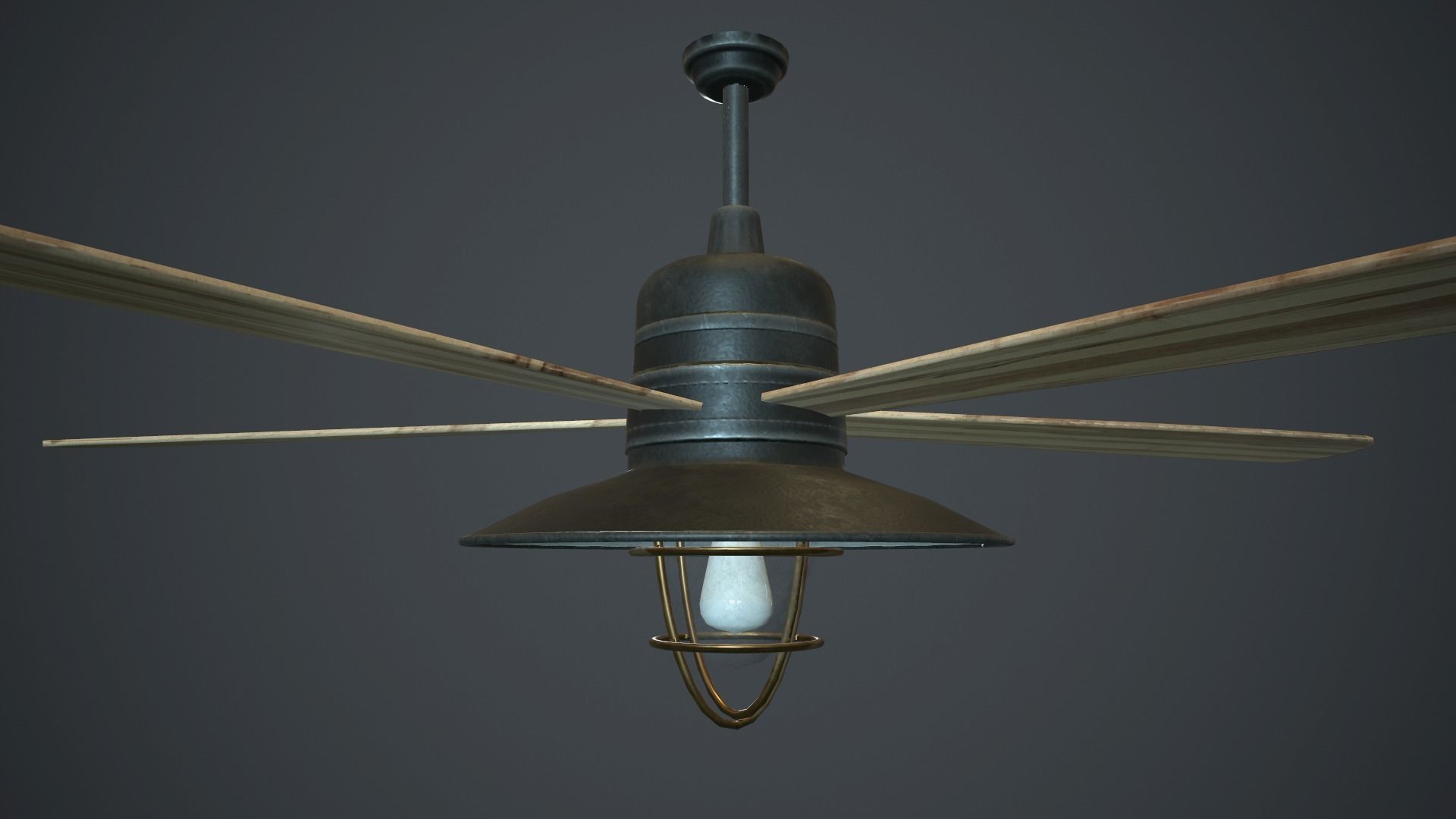 Retro Ceiling Fan With Lamp PBR Gamre Ready Low-poly 3D model_4