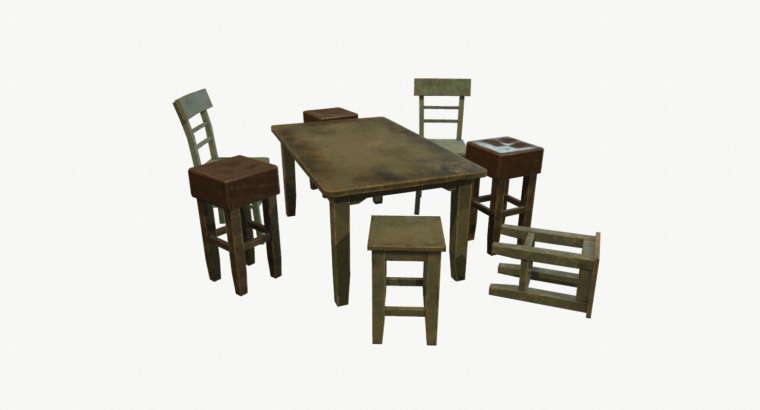 Old furniture set Low-poly 3D model_1