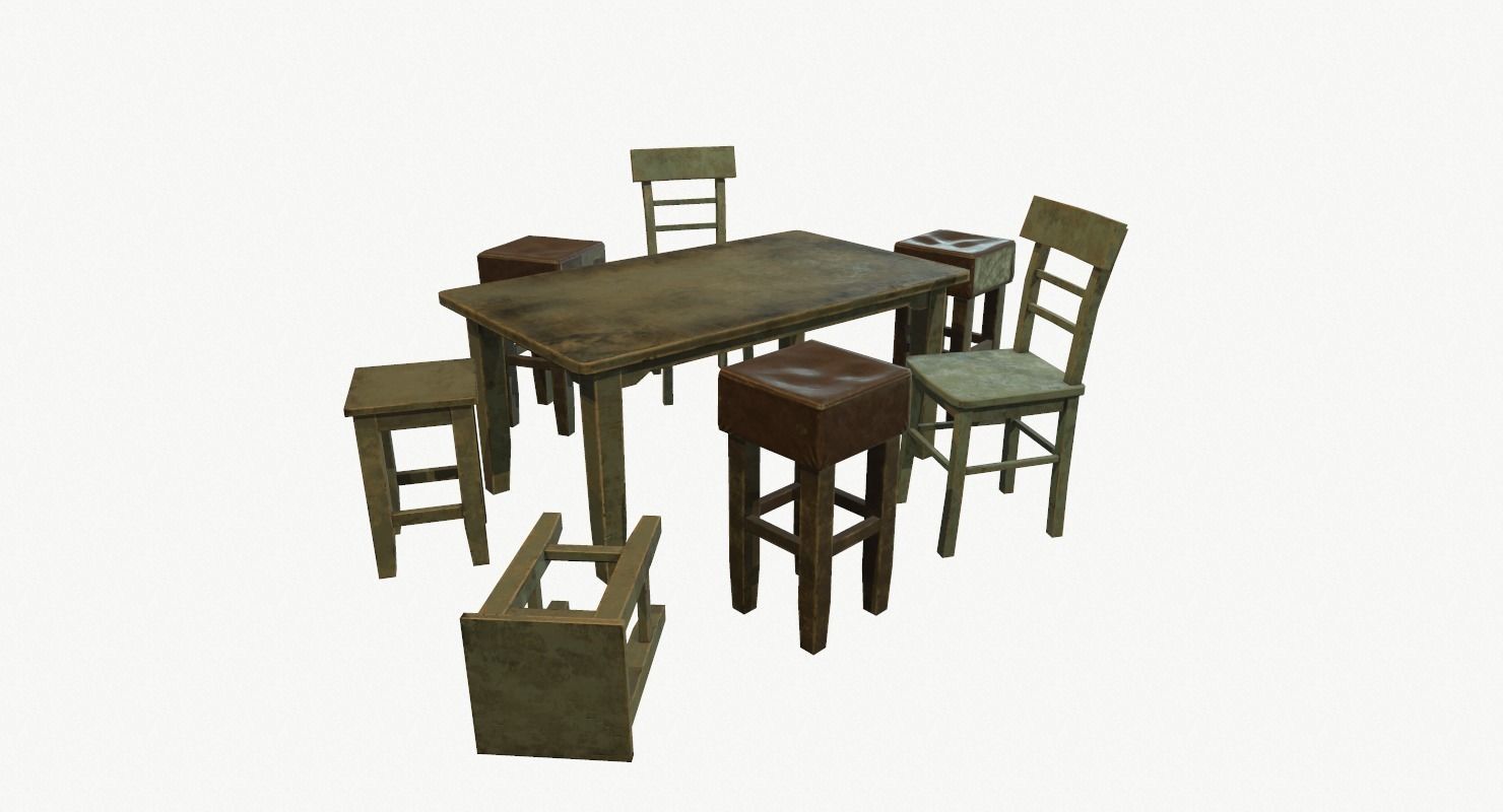 Old furniture set Low-poly 3D model_0