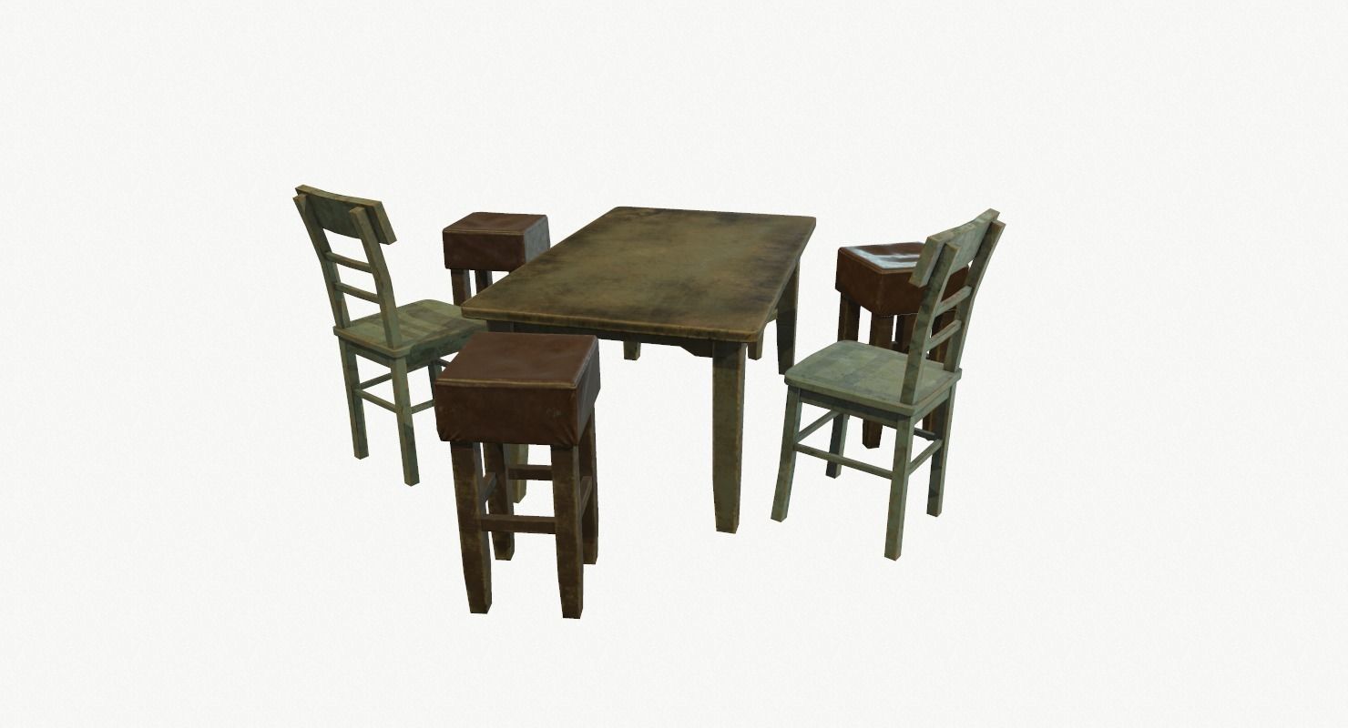 Old furniture set Low-poly 3D model_2