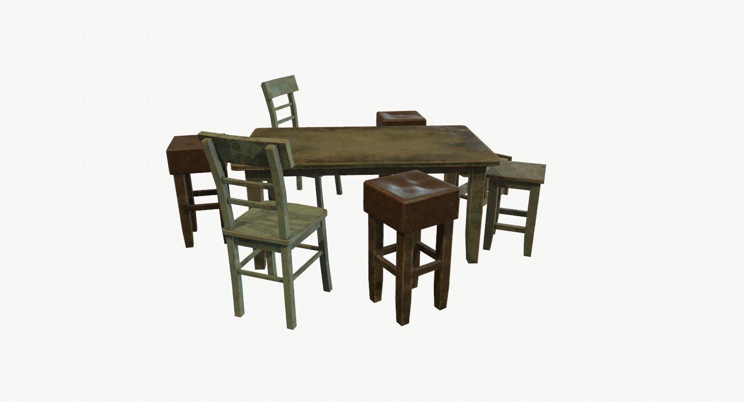 Old furniture set Low-poly 3D model_3