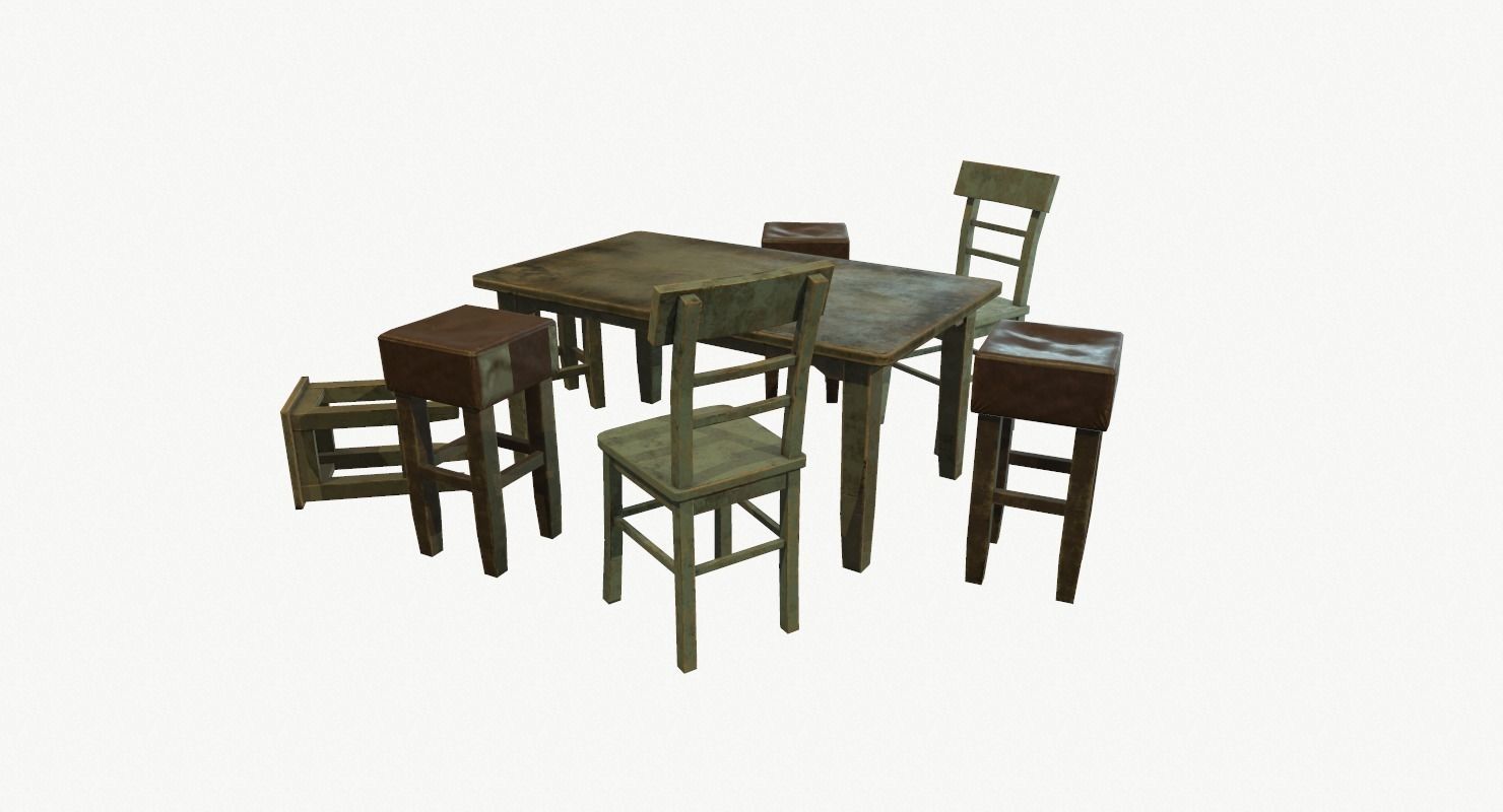 Old furniture set Low-poly 3D model_4