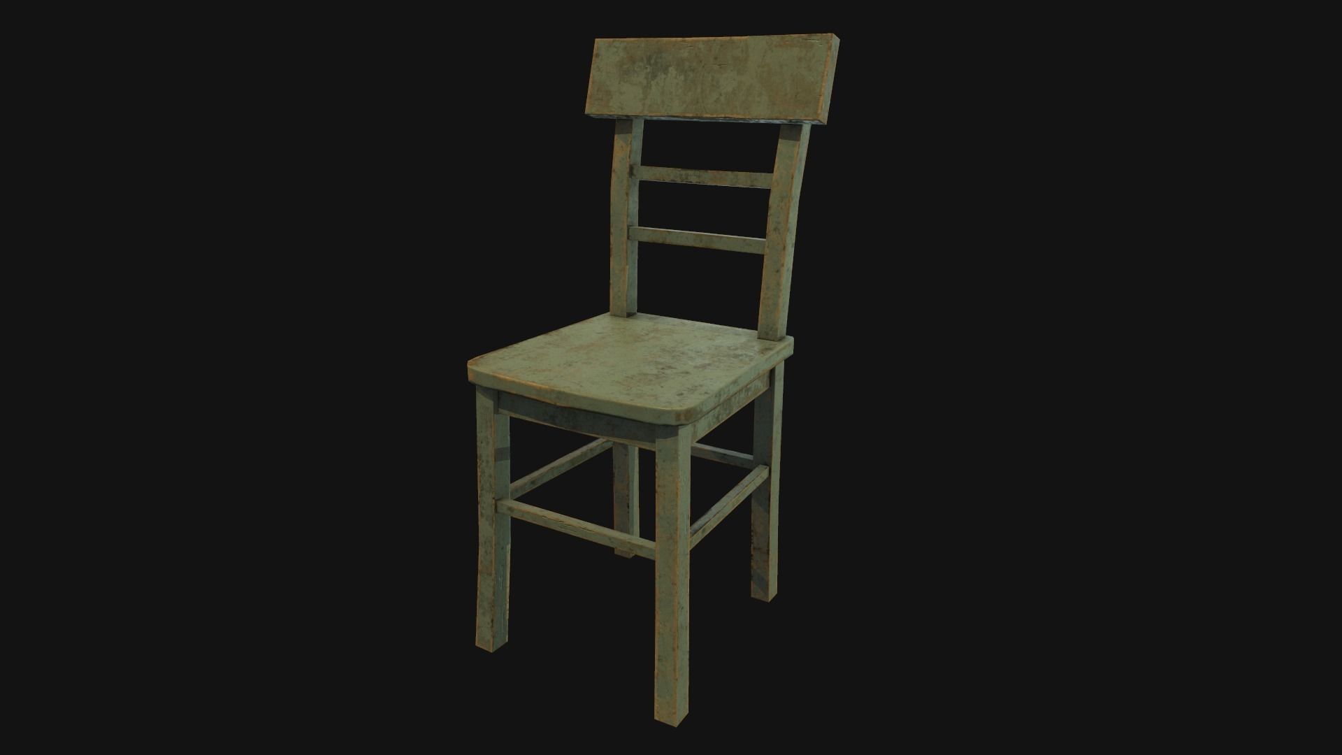 Old wooden chair Low-poly 3D model_2