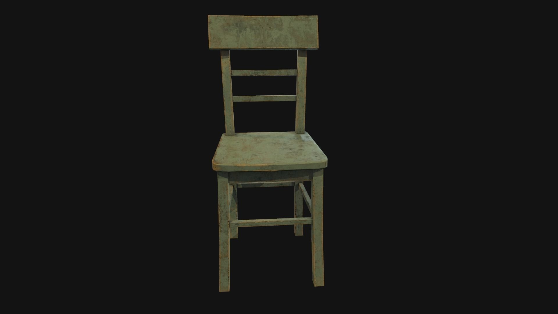Old wooden chair Low-poly 3D model_1