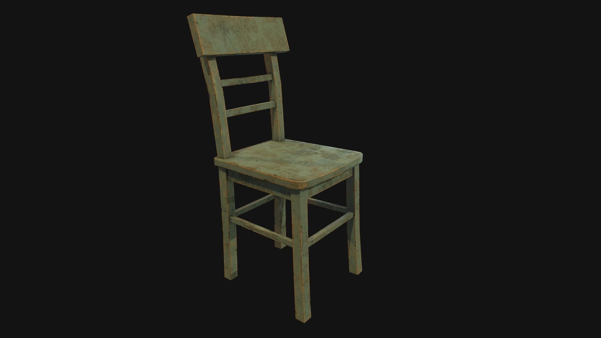 Old wooden chair Low-poly 3D model_0