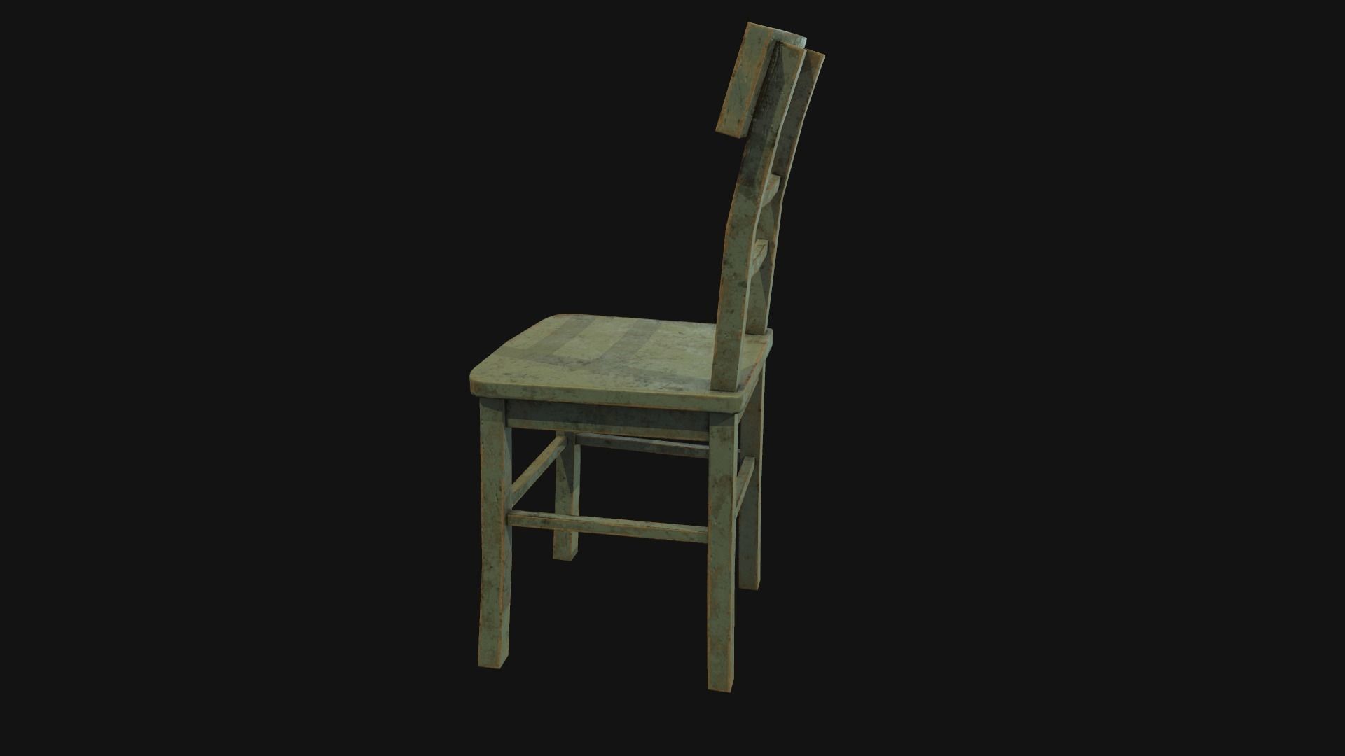 Old wooden chair Low-poly 3D model_8