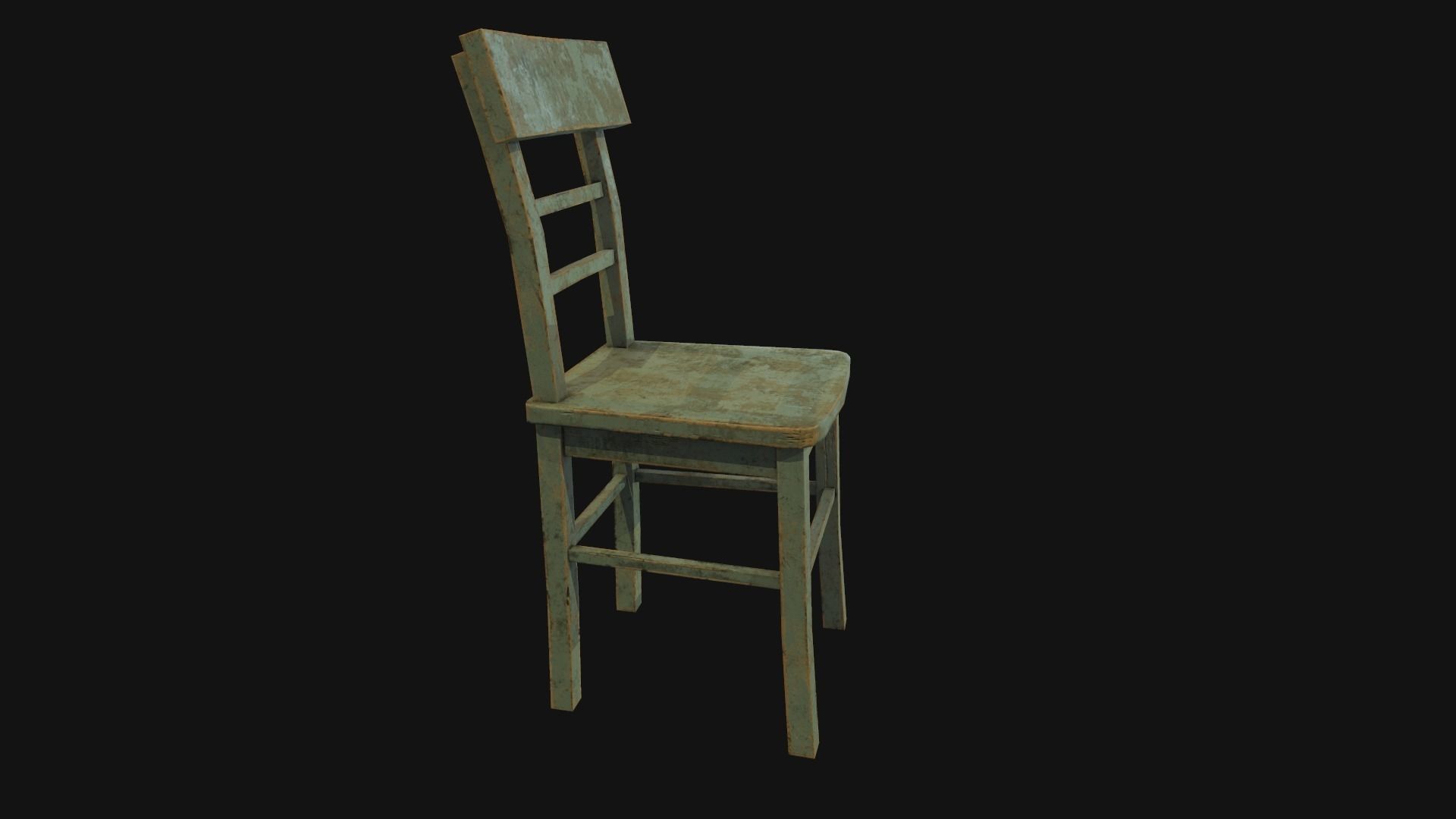 Old wooden chair Low-poly 3D model_9