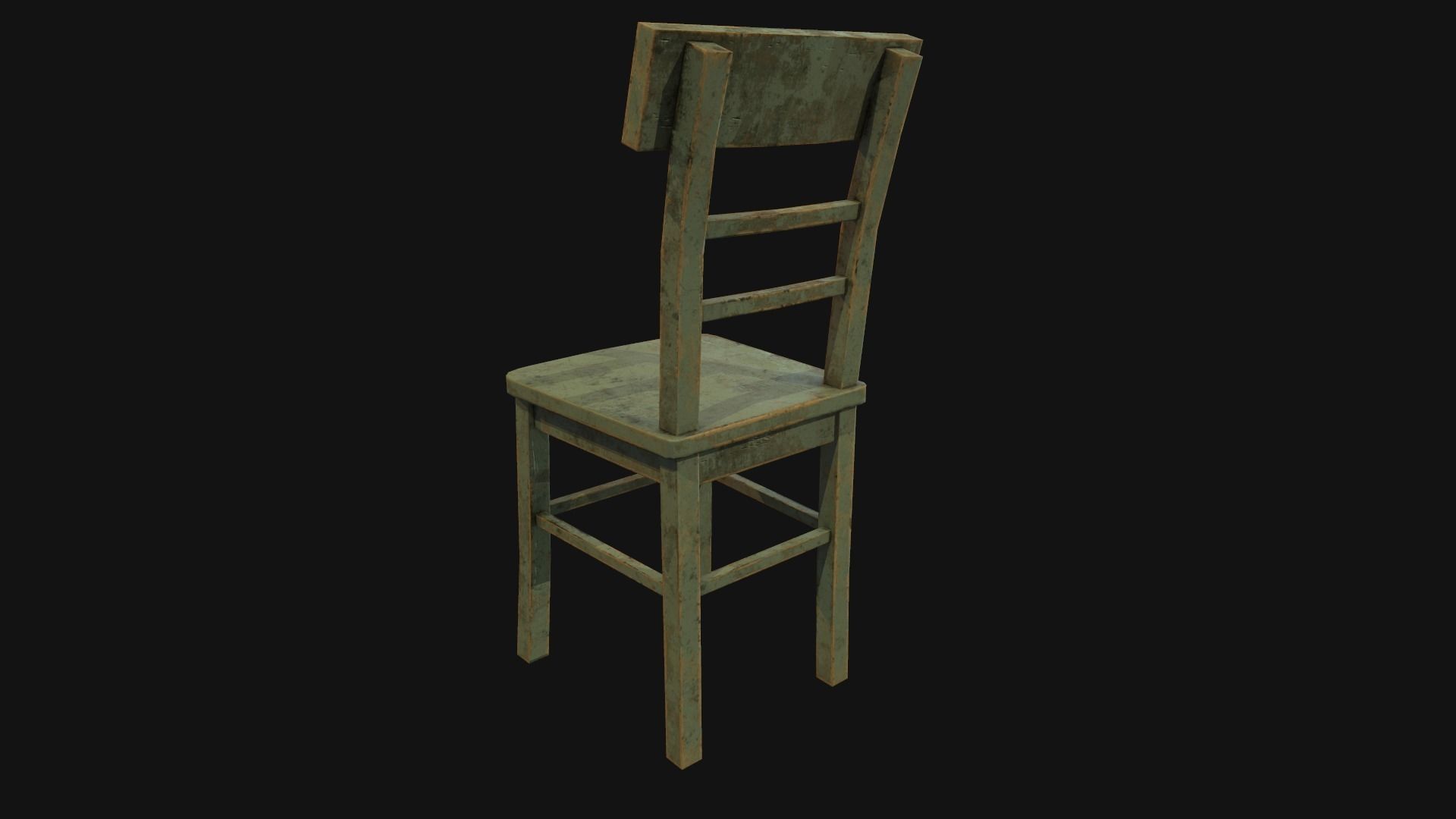 Old wooden chair Low-poly 3D model_4