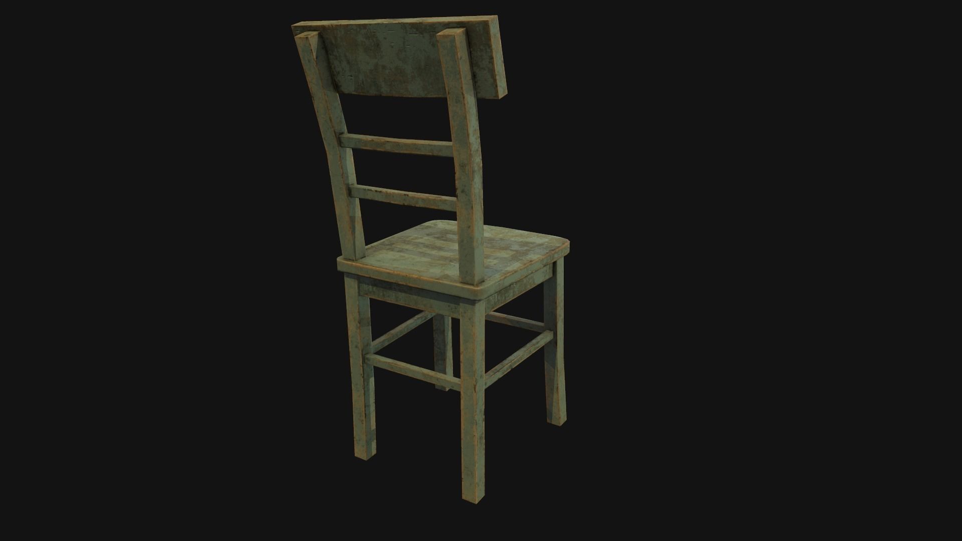 Old wooden chair Low-poly 3D model_7