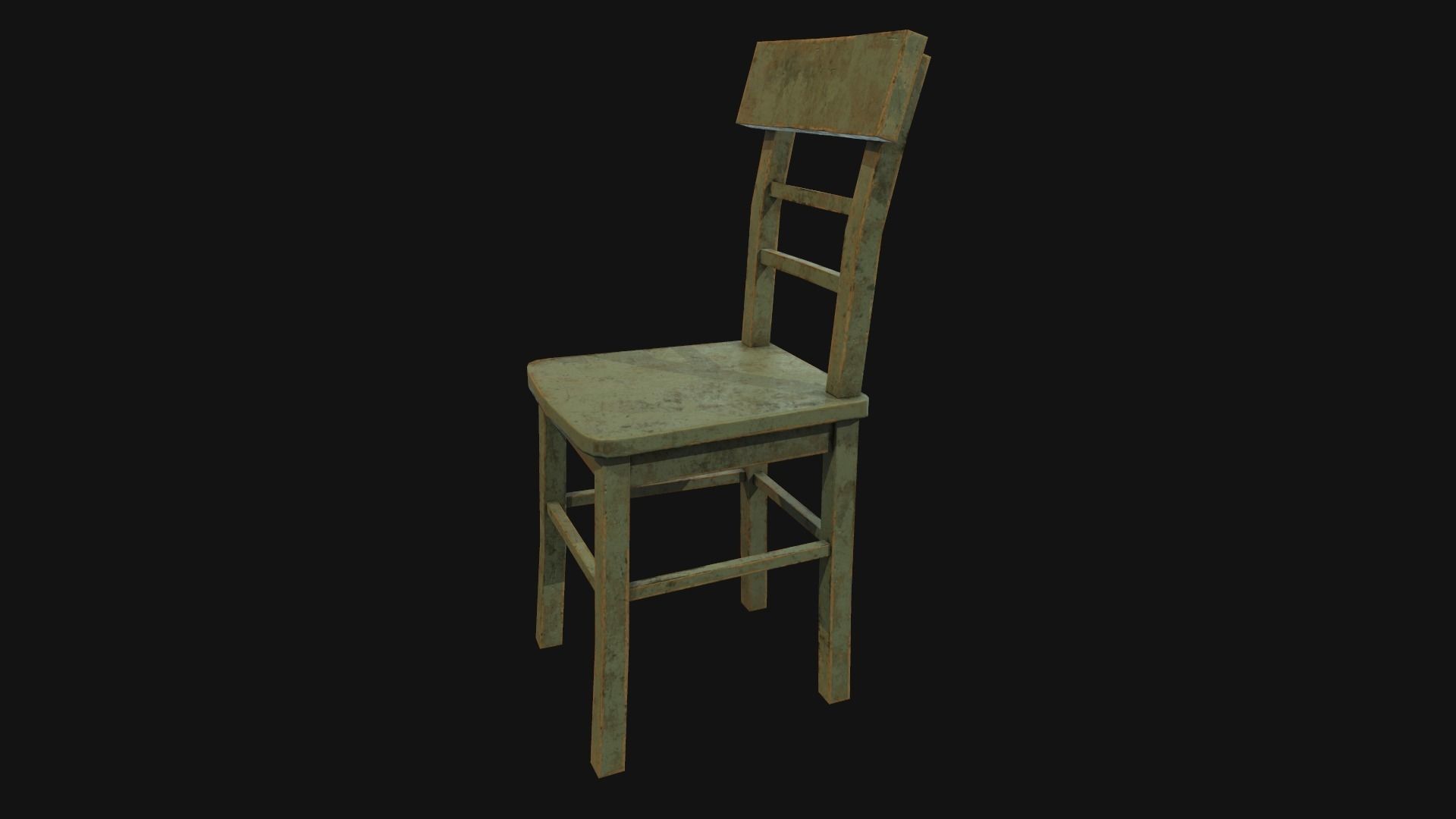 Old wooden chair Low-poly 3D model_6