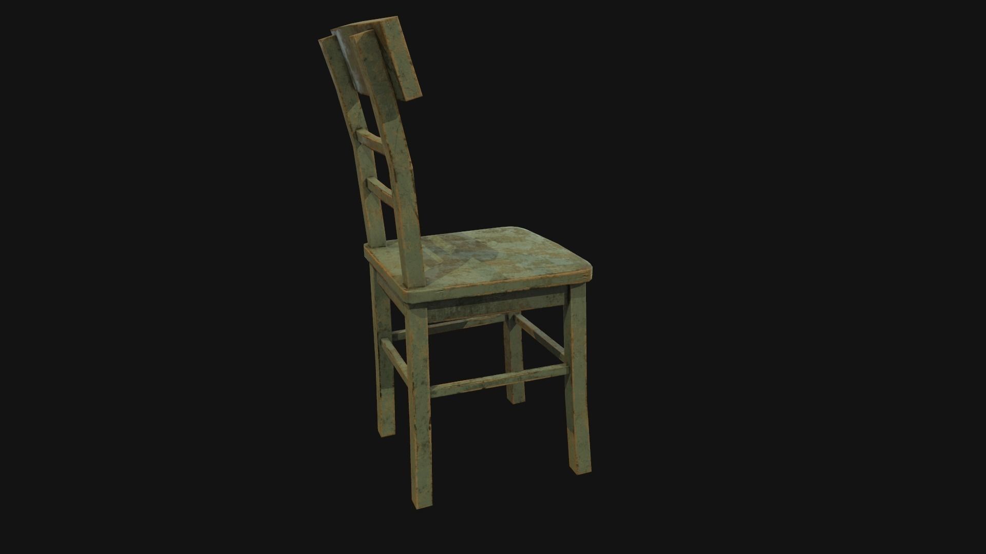 Old wooden chair Low-poly 3D model_10
