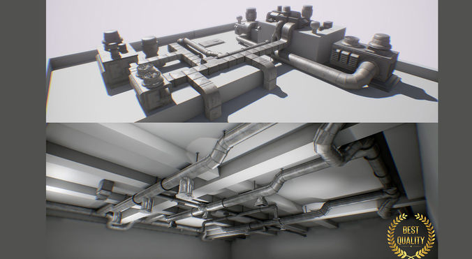ultimate air ducts modular system 60 elements lowpoly Low-poly 3D model