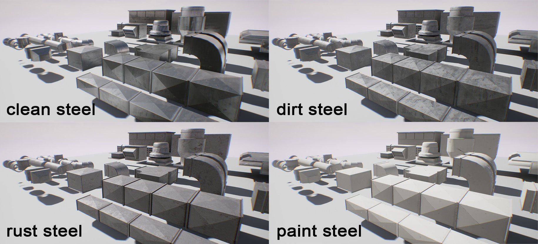 Simple air ducts modular system 27 elements 3D model lowpoly Low-poly 3D model_2
