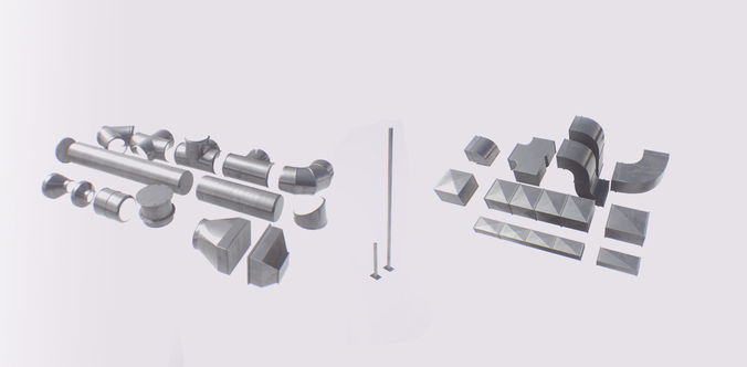 Simple air ducts modular system 27 elements 3D model lowpoly Low-poly 3D model