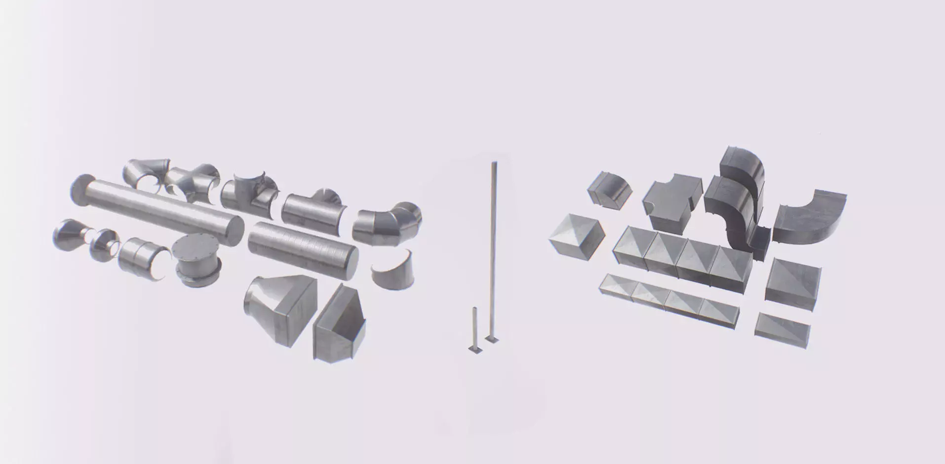 Simple air ducts modular system 27 elements 3D model lowpoly Low-poly 3D model_0