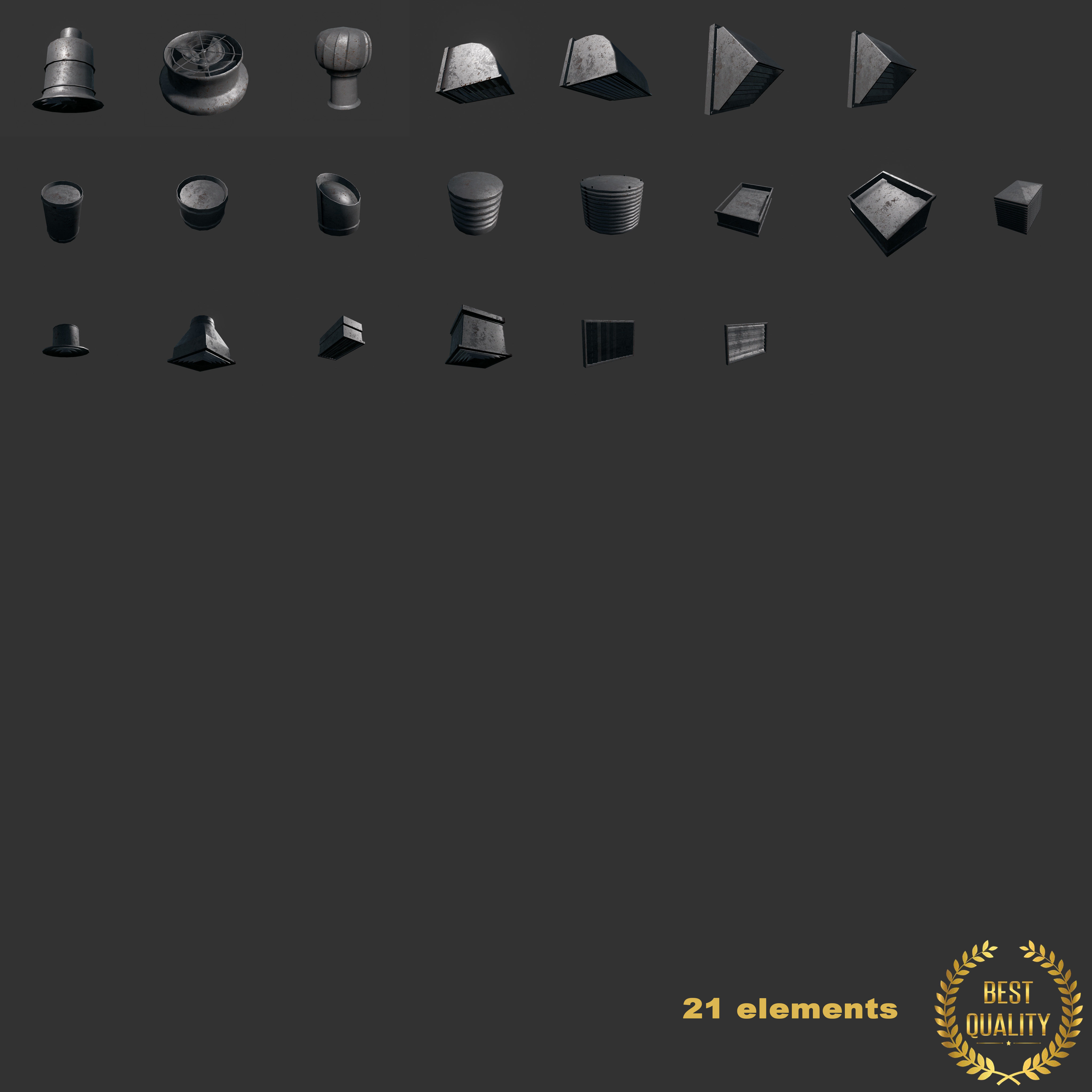 Completion of roof and wall detail system 21 elements lowpoly y Low-poly 3D model_1