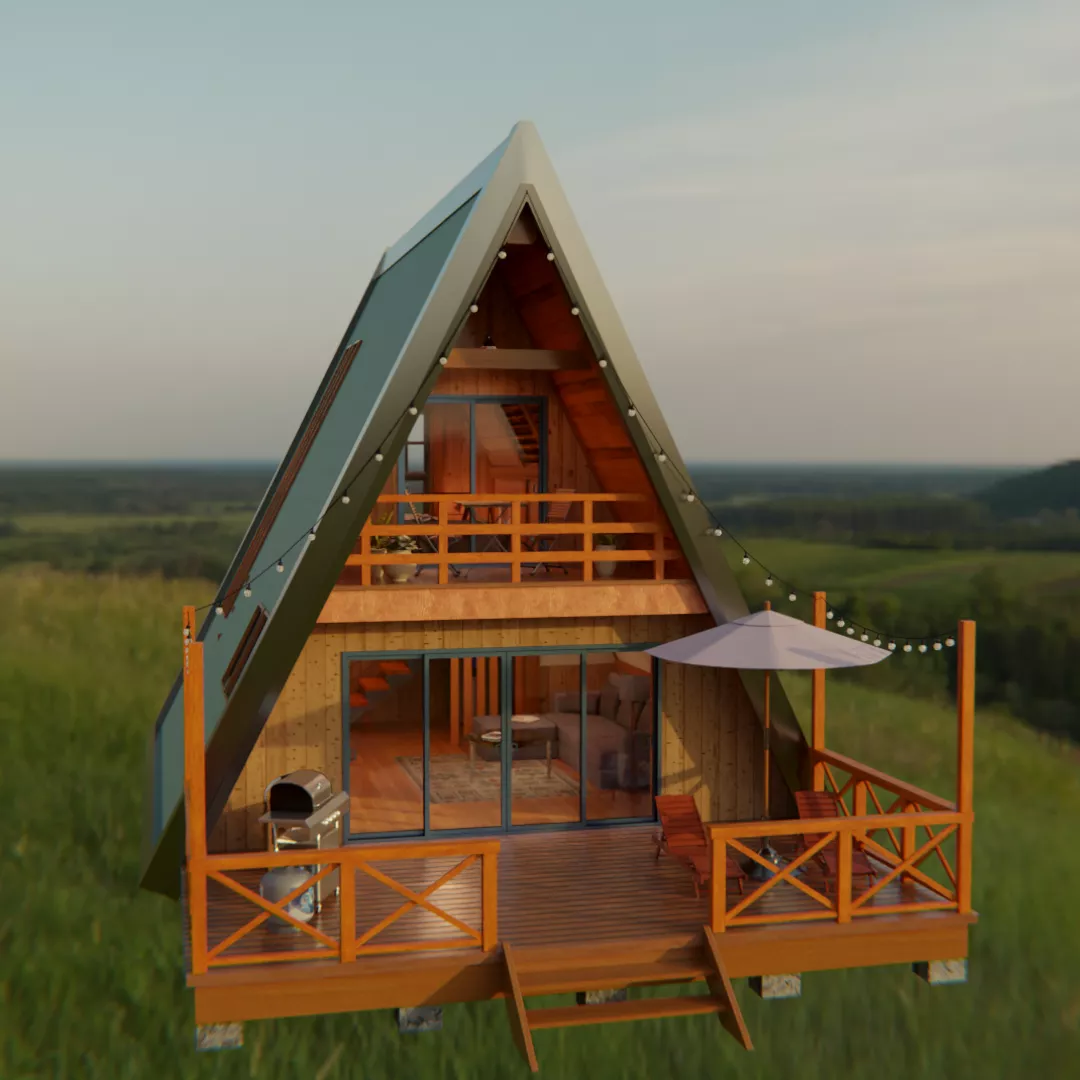 Modern A-Frame Cabin and Wooden Lodge 3D model