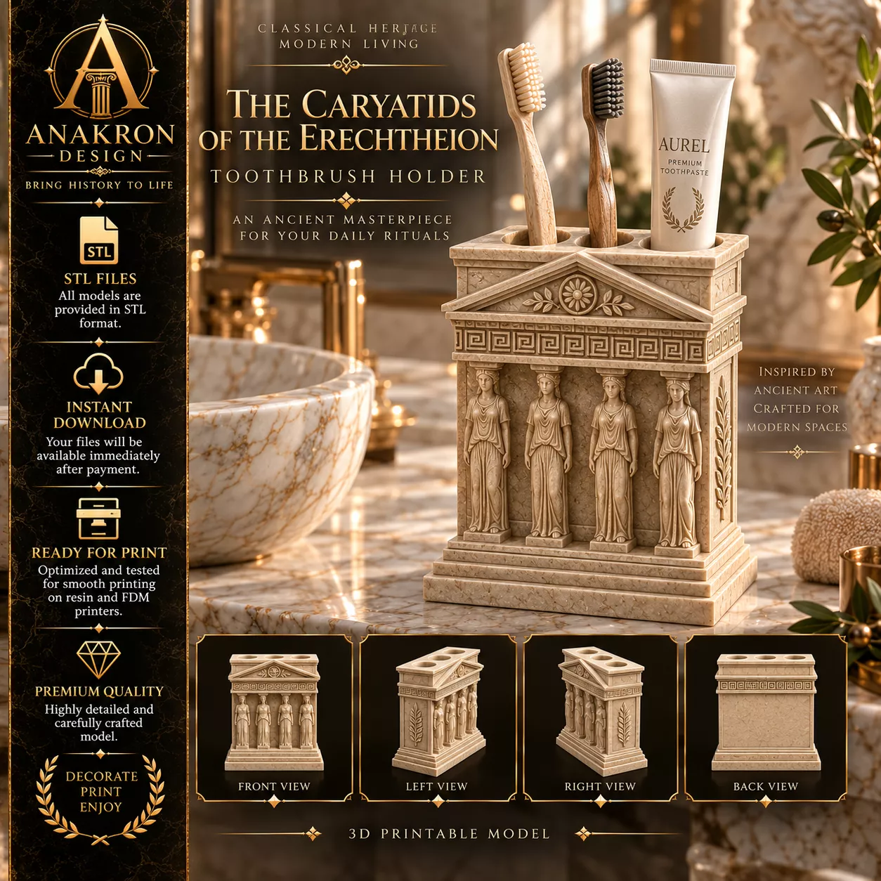 Caryatids Toothbrush Holder Erechtheion Temple Bath Organizer 3D print model