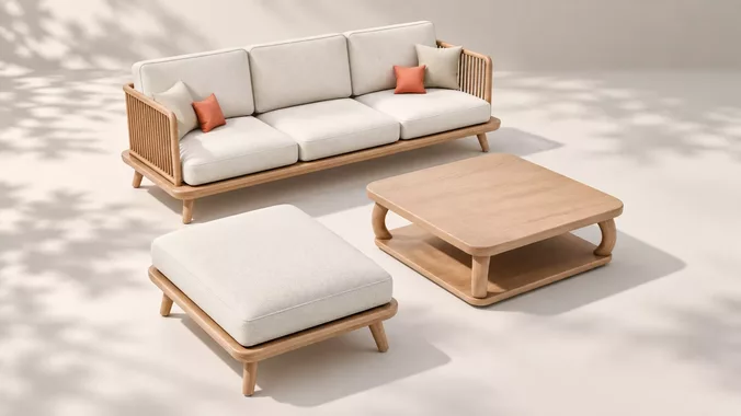 Modern Sofa Coffee Table Ottoman Living Room Set 3D Model