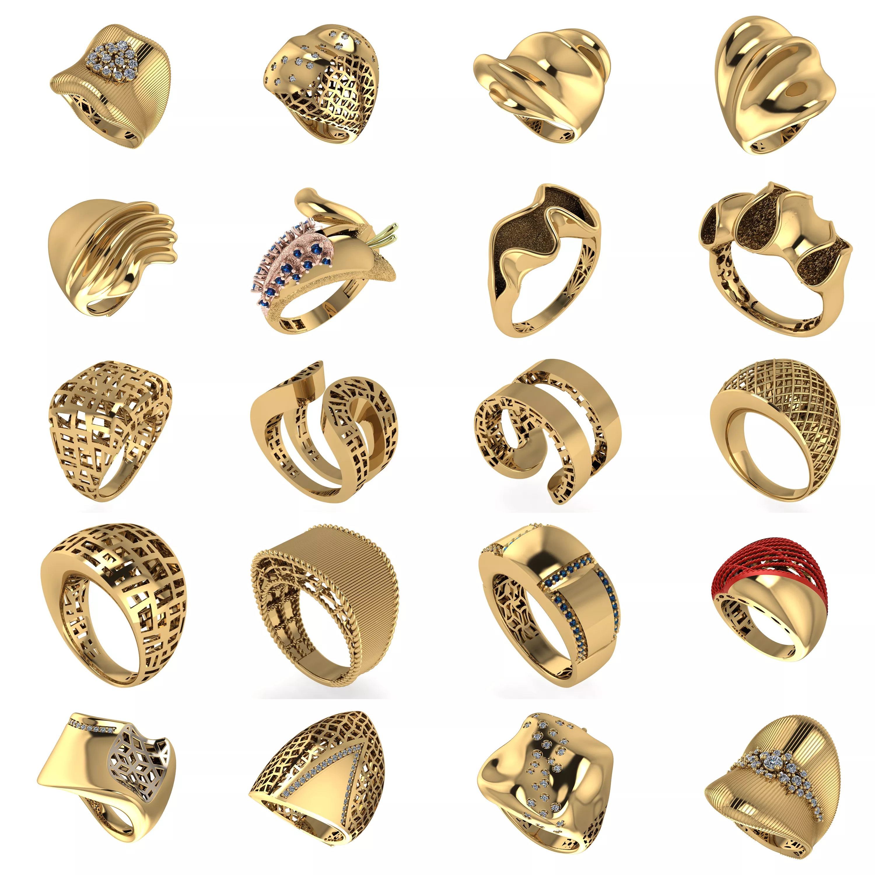 20 Modern Statement Ring CAD Designs 3DM Collection Bundle 3D print model