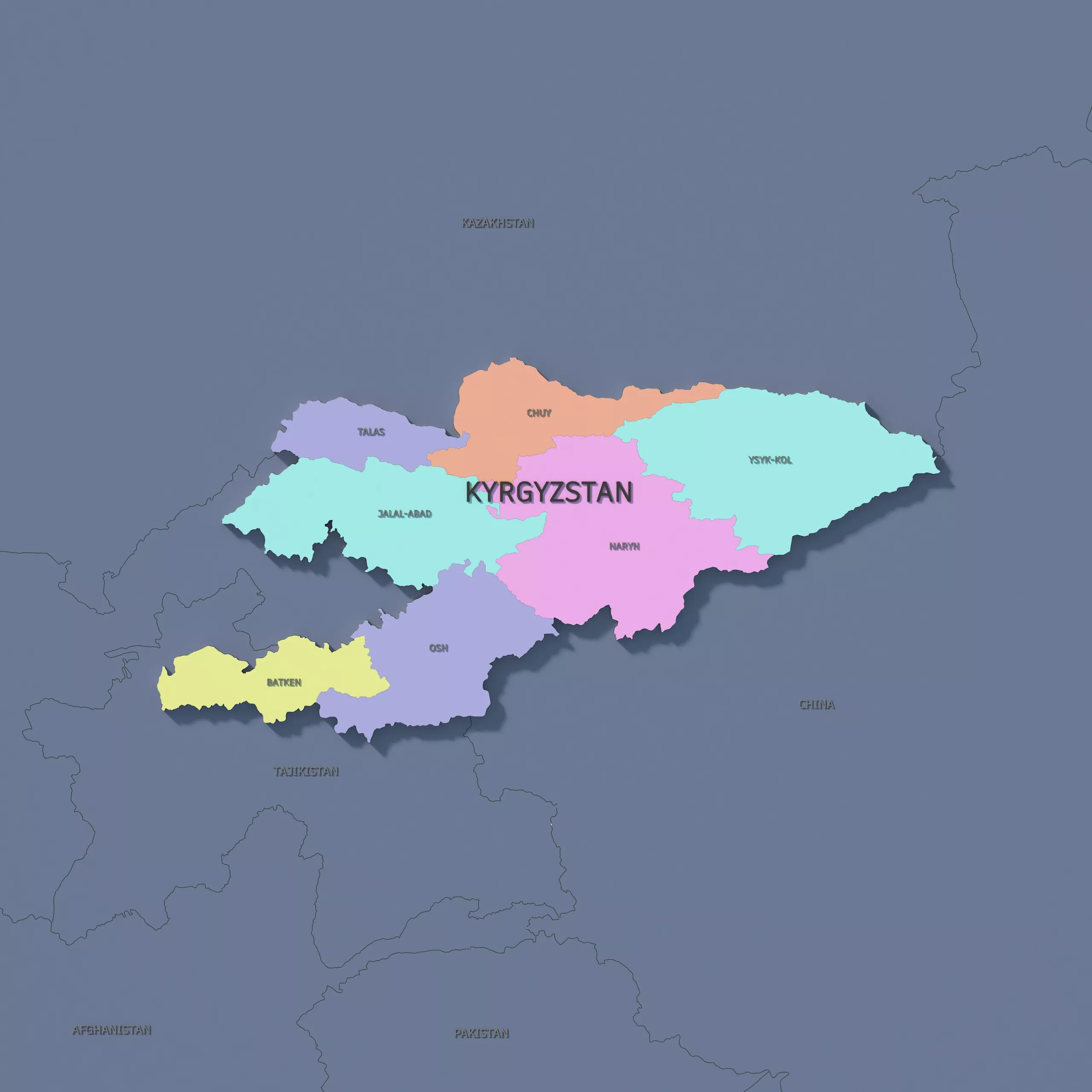 Kyrgyzstan Admin 1 3D Map - Mercator 3D model