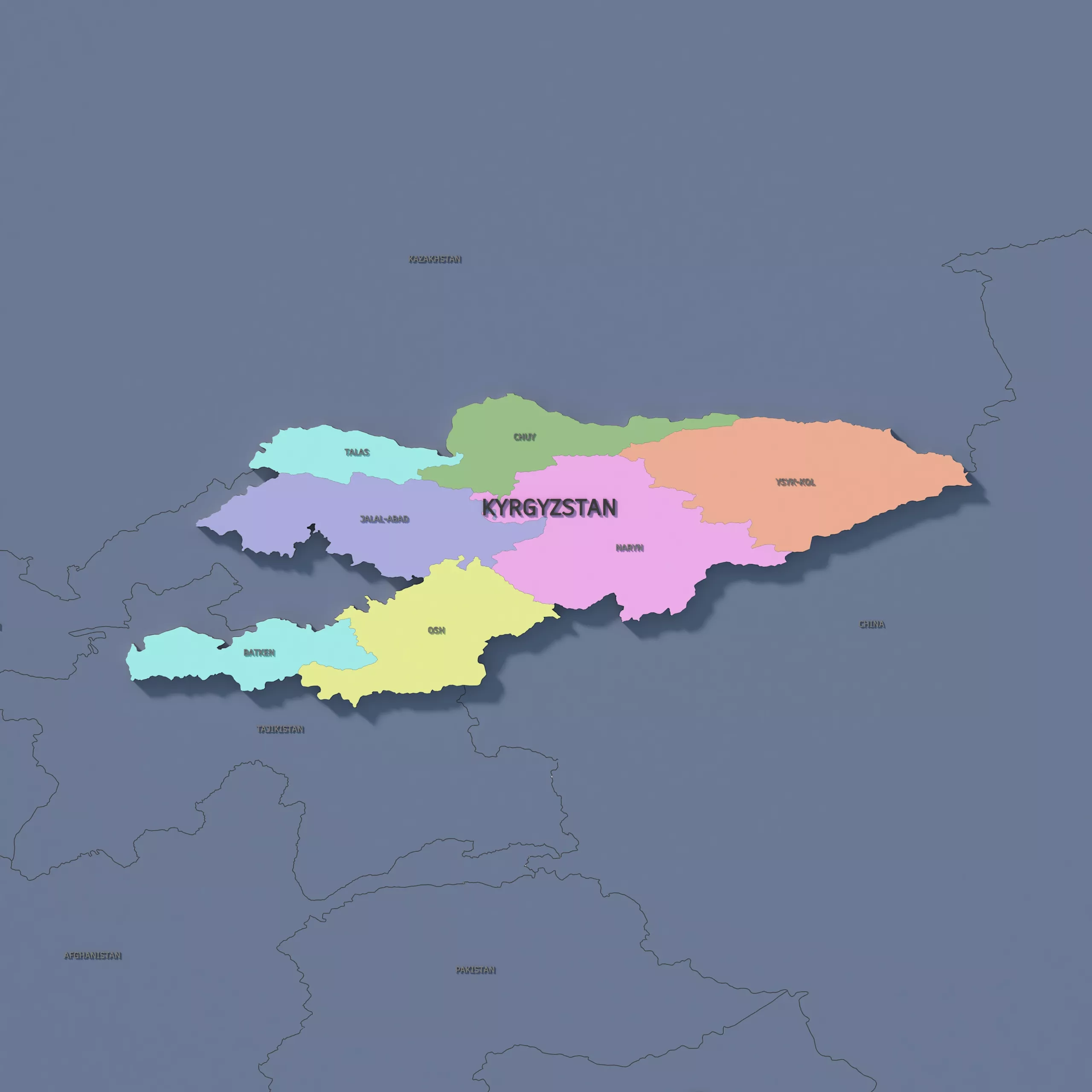 Kyrgyzstan Admin 1 3D Map - LatLong 3D model