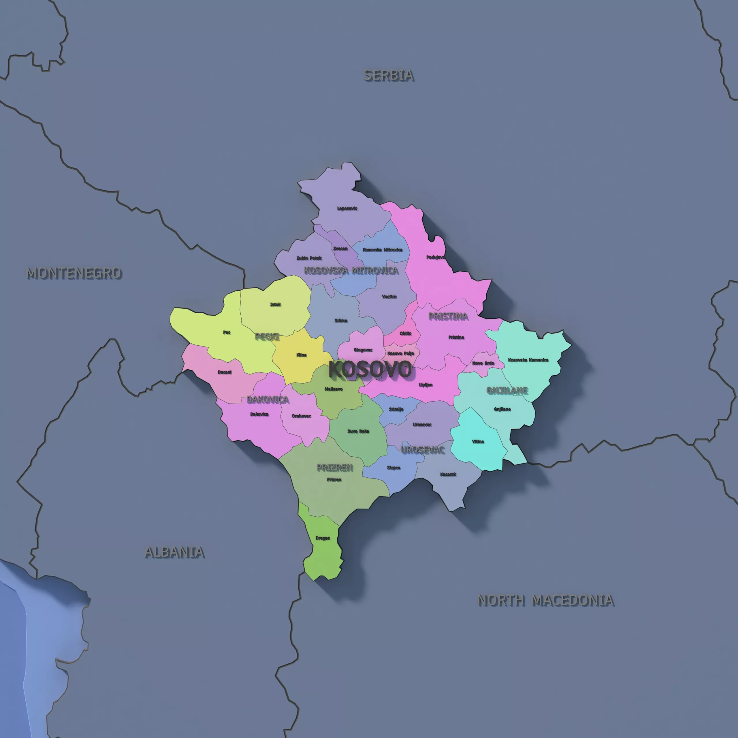 Kosovo Admin 2 3D Map - Mercator 3D model