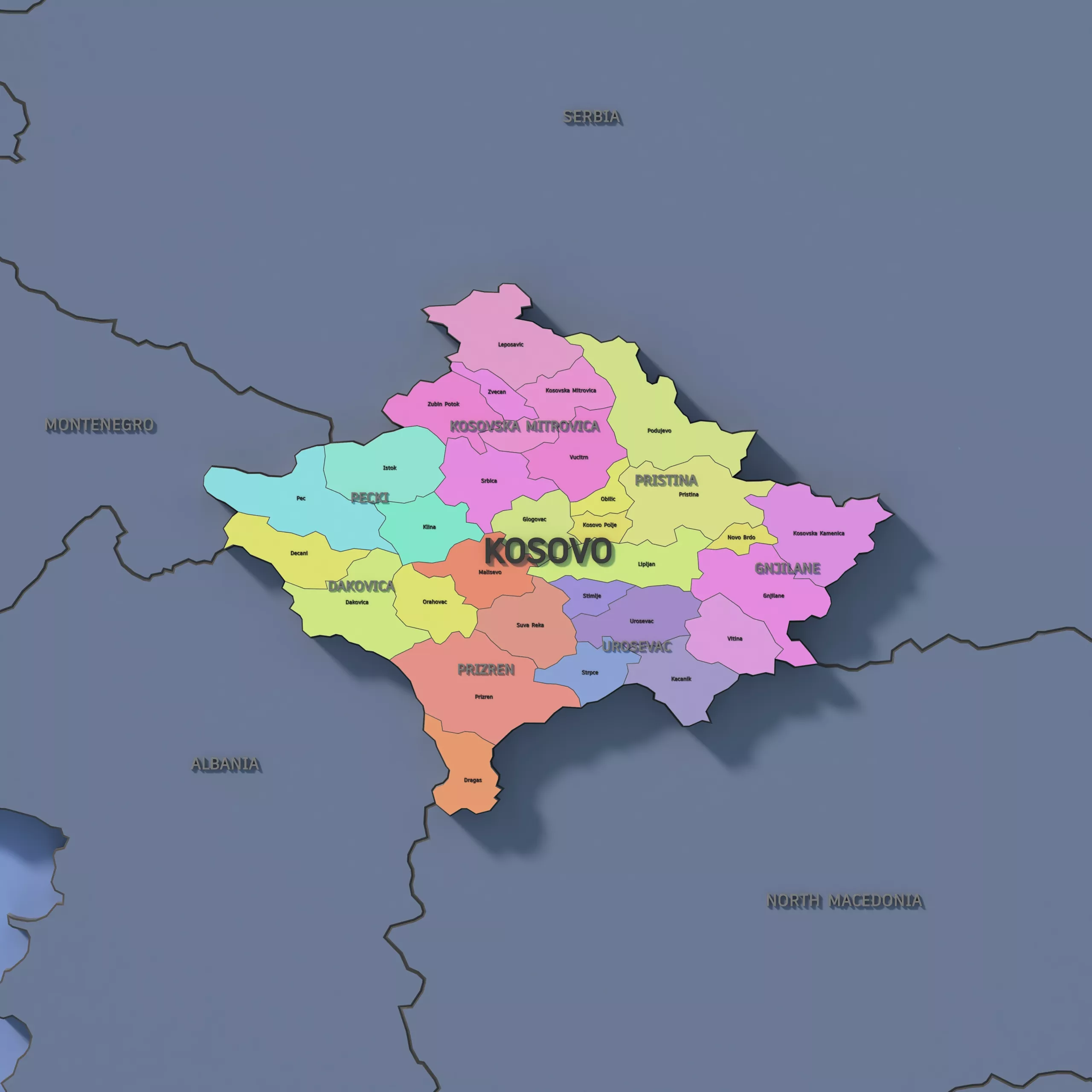Kosovo Admin 2 3D Map - LatLong 3D model