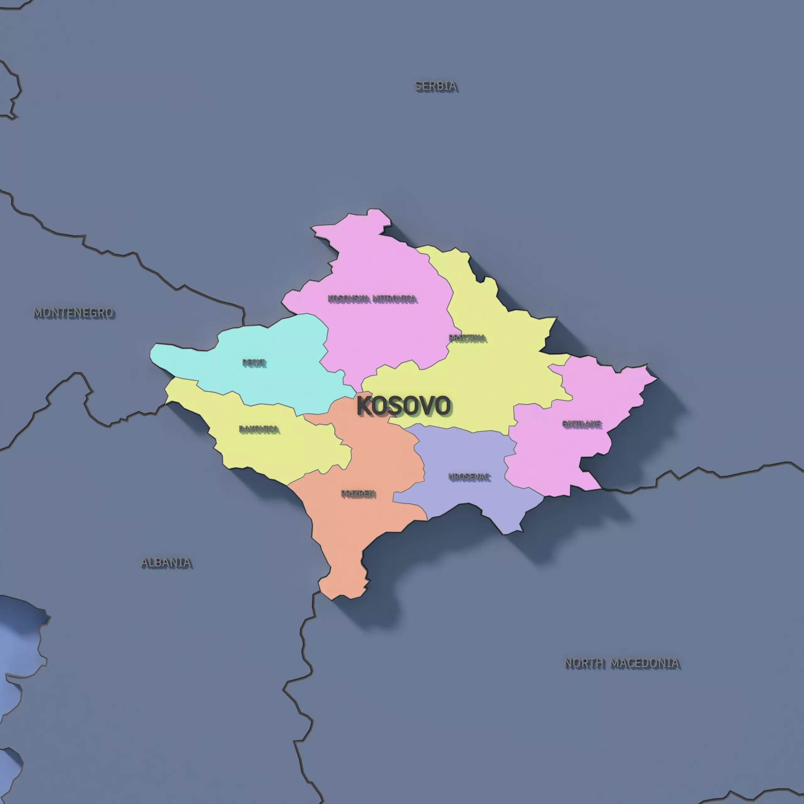Kosovo Admin 1 3D Map - LatLong 3D model