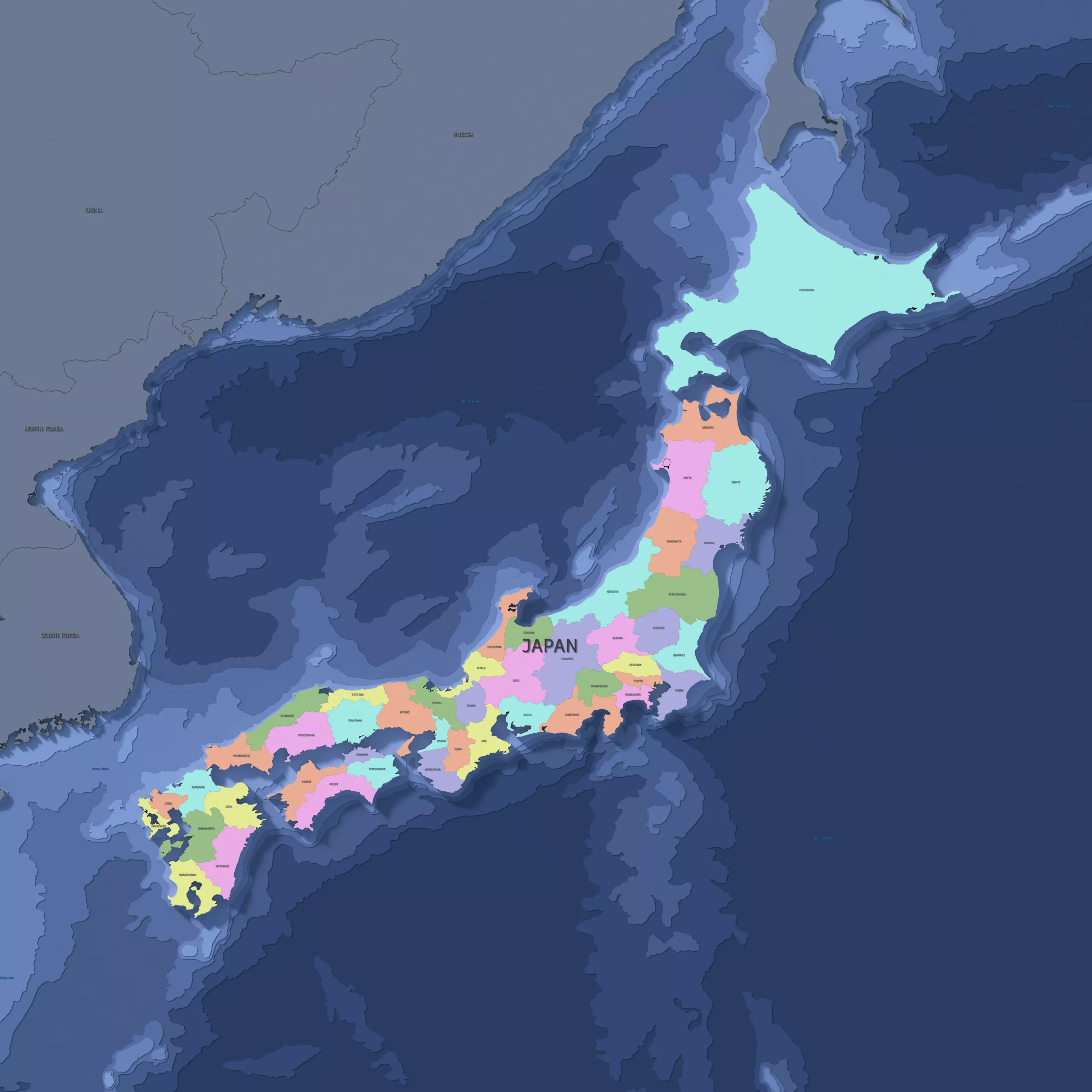 Japan Admin 1 3D Map - LatLong 3D model