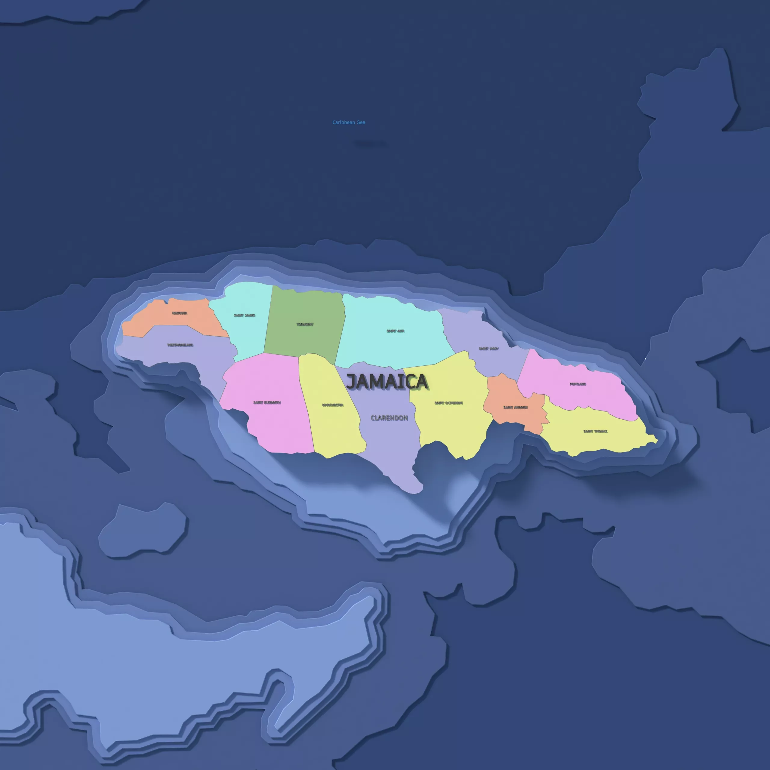 Jamaica Admin 1 3D Map - Mercator 3D model