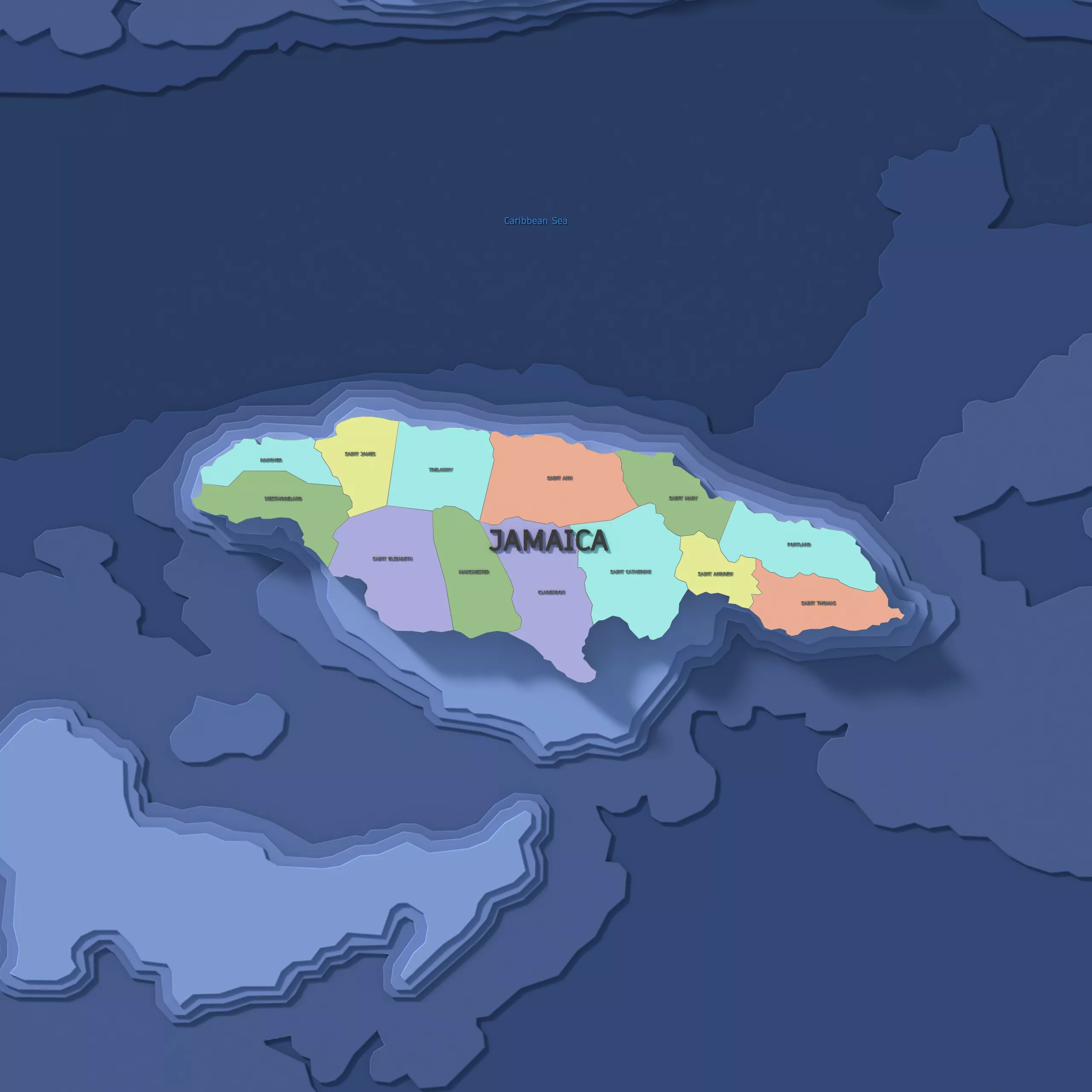 Jamaica Admin 1 3D Map - LatLong 3D model