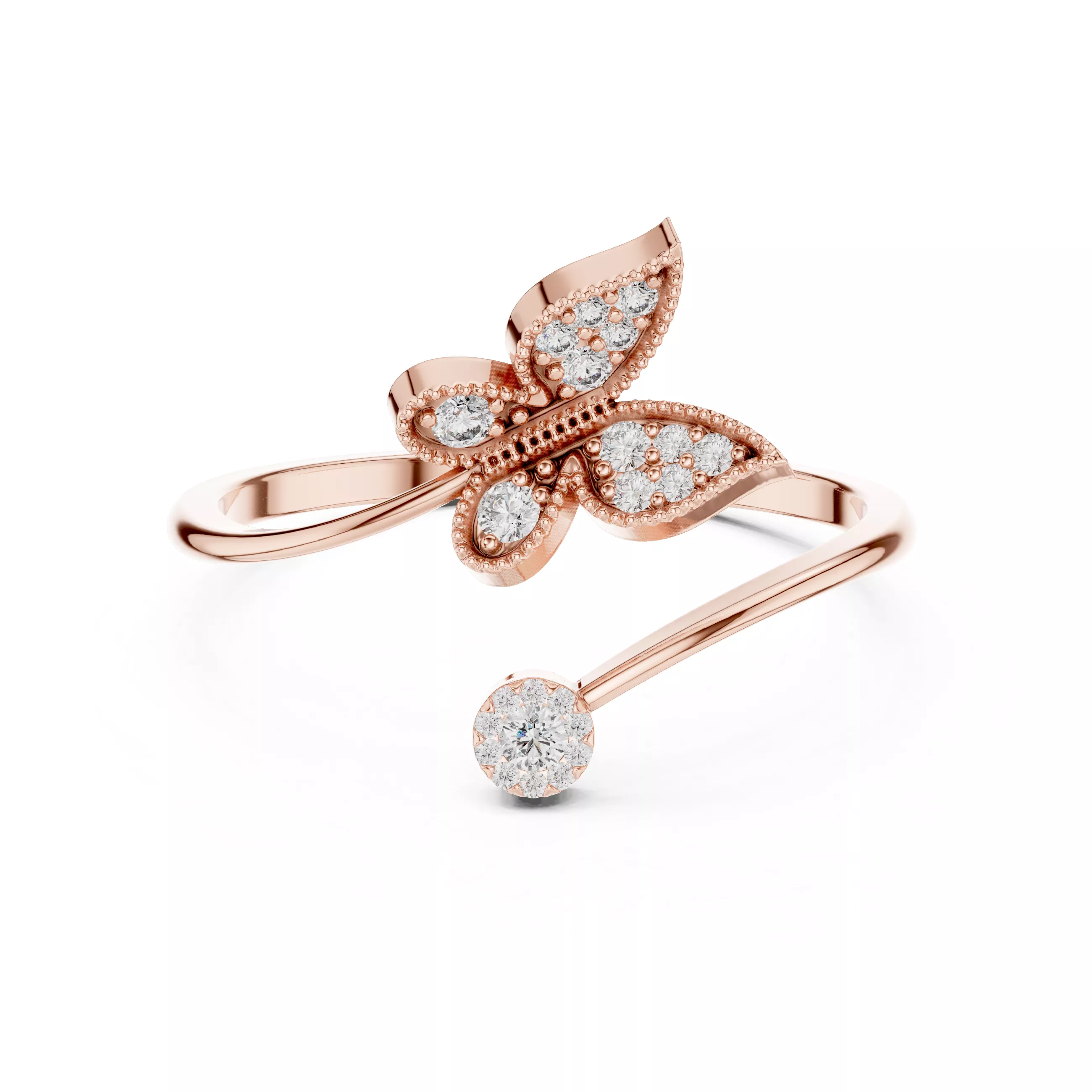 Butterfly Diamond Open Bypass Ring 3D Model 3D print model