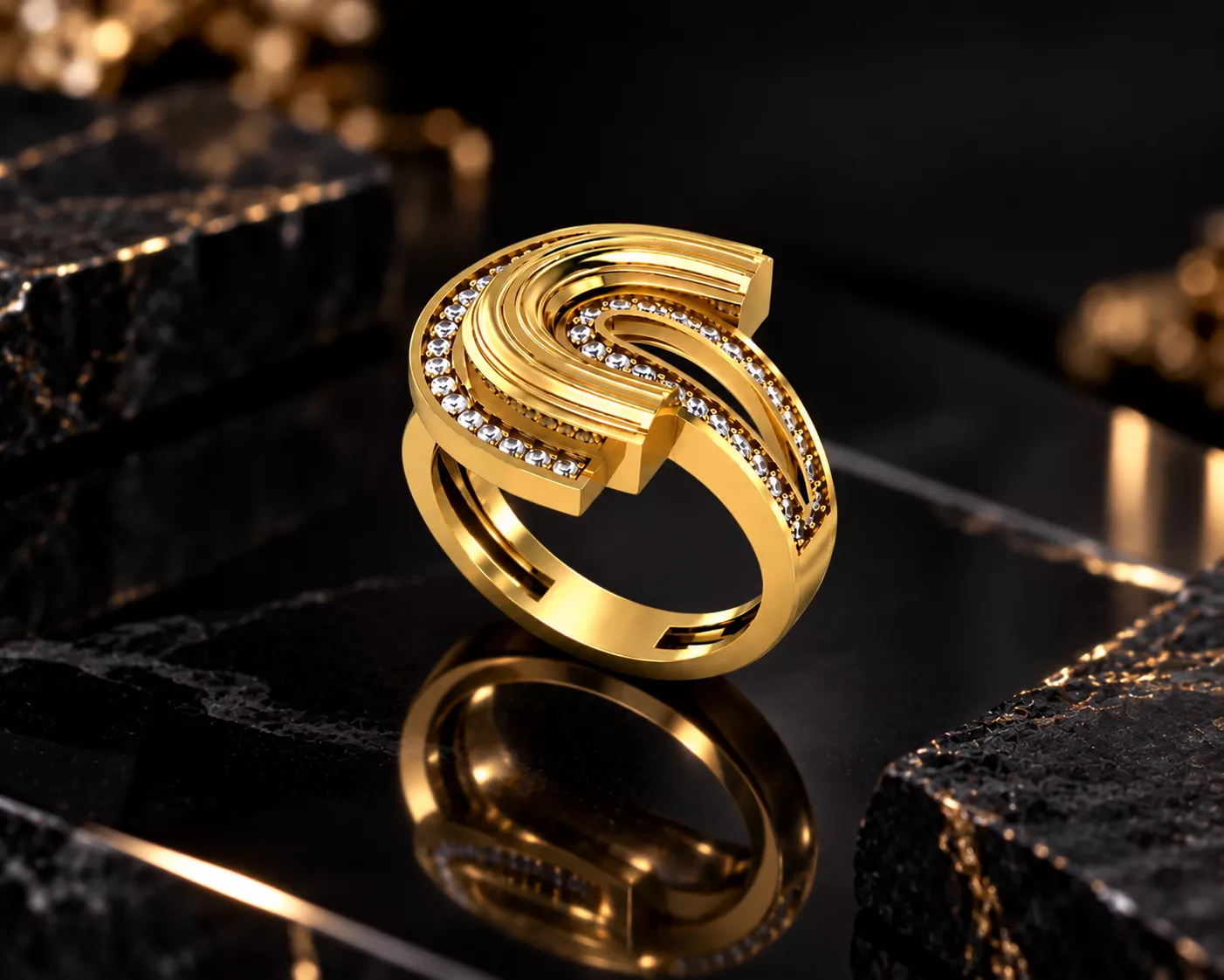 Luxurious and luxurious ring 3D print model
