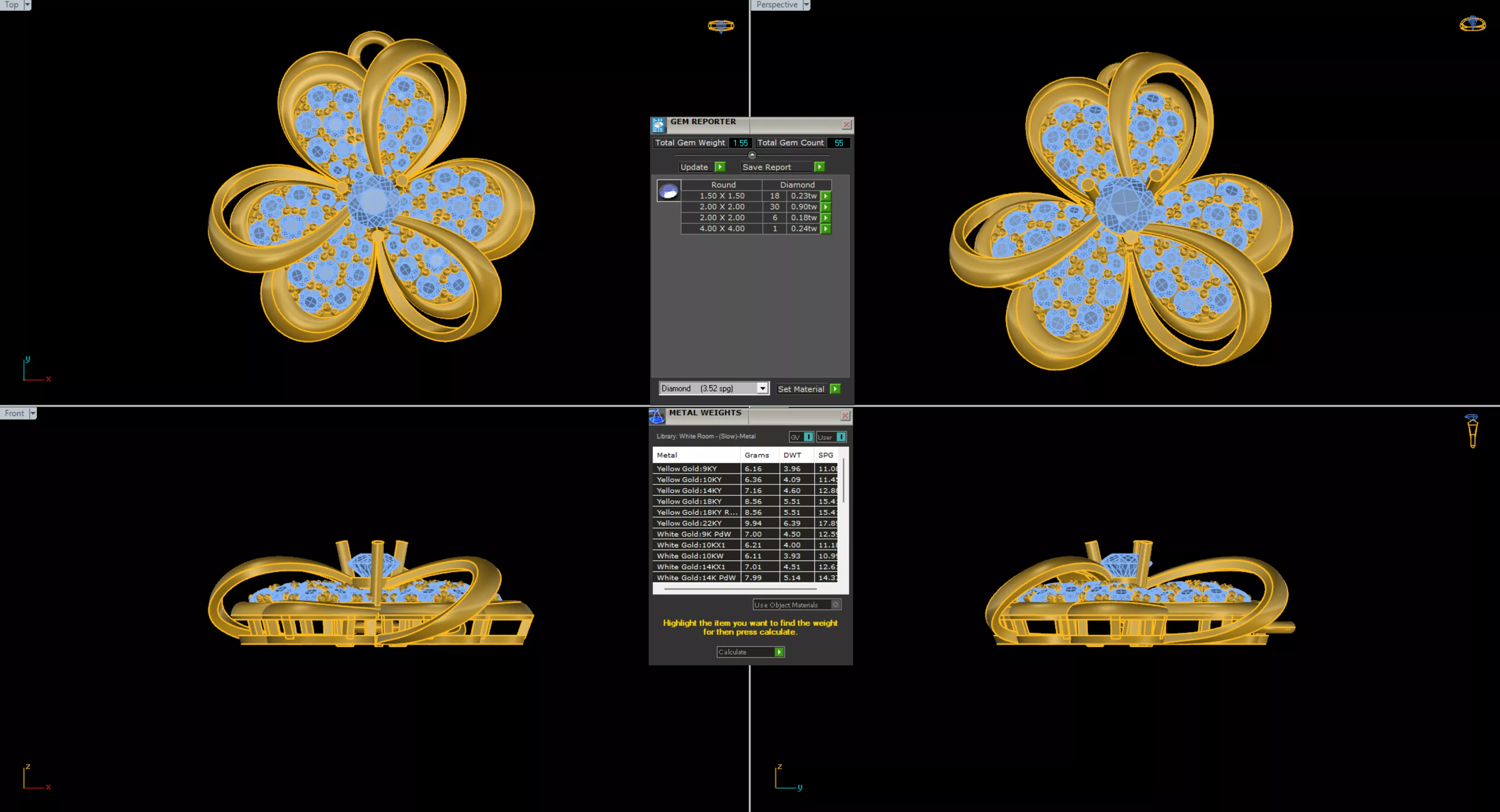 Lucky Tri Leaf Pave Pendant 3D print model