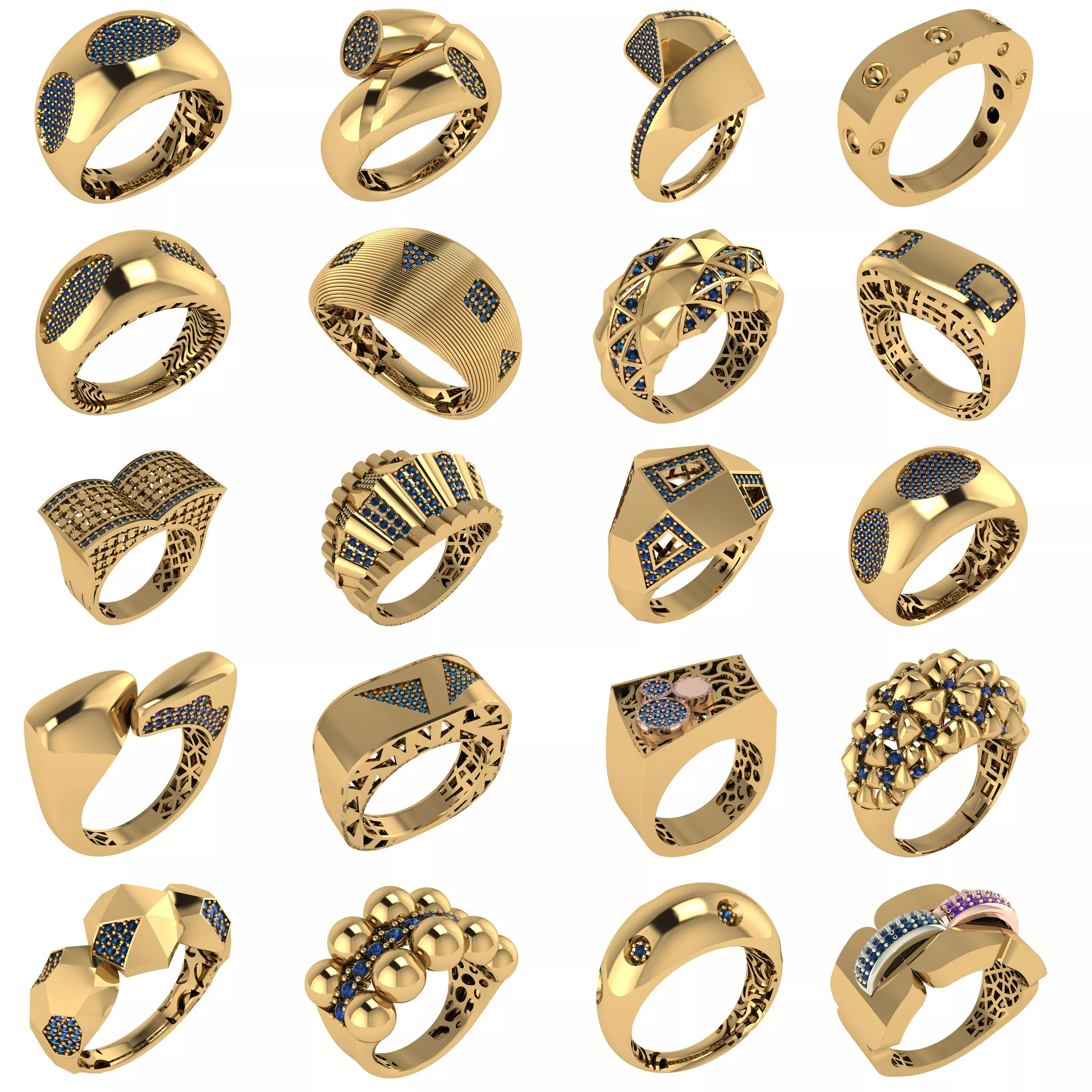 20 Modern Statement Ring CAD Designs 3DM Model Collections 3D print model