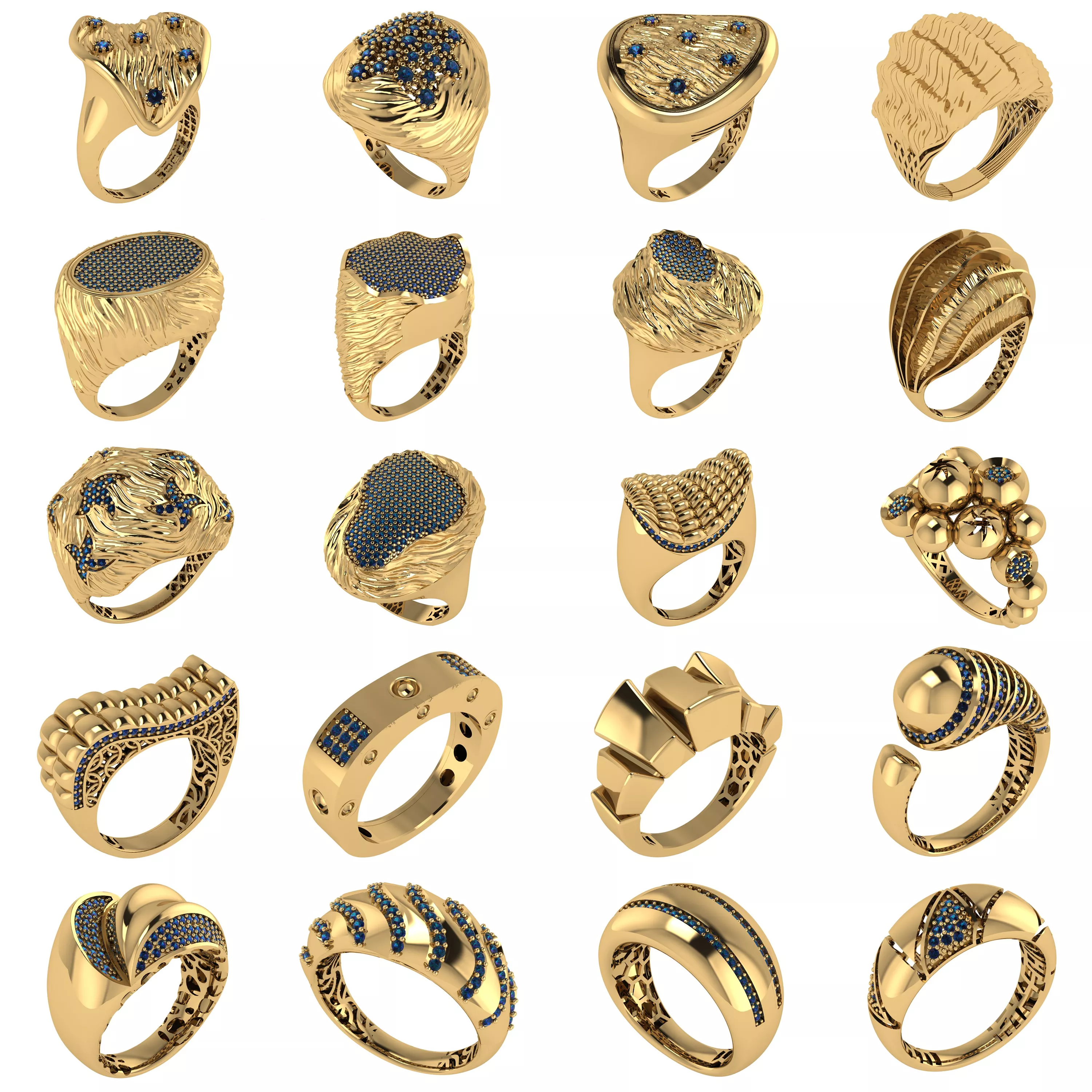 20 Sculptural Ring CAD Designs 3DM Model Collection Bundle 3D print model