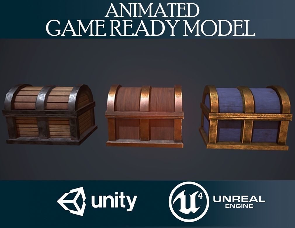 Chests collection Low-poly 3D model_0